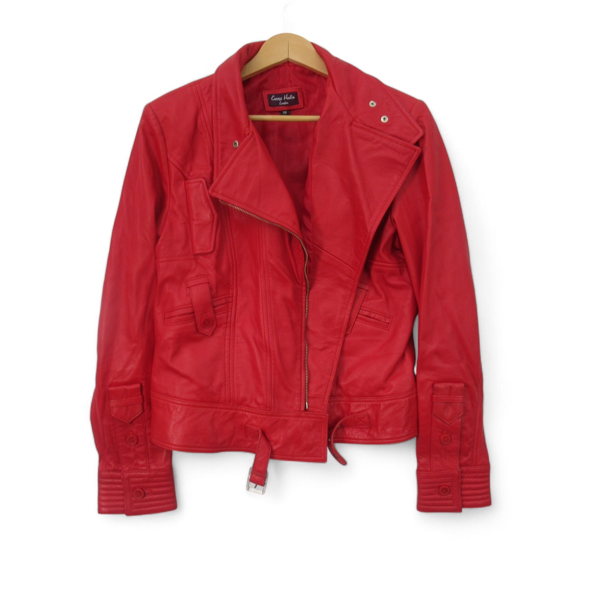 Front image for Carrie Hoxton UK 16 Red Leather Jacket Vintage Womenswear | Preloved 