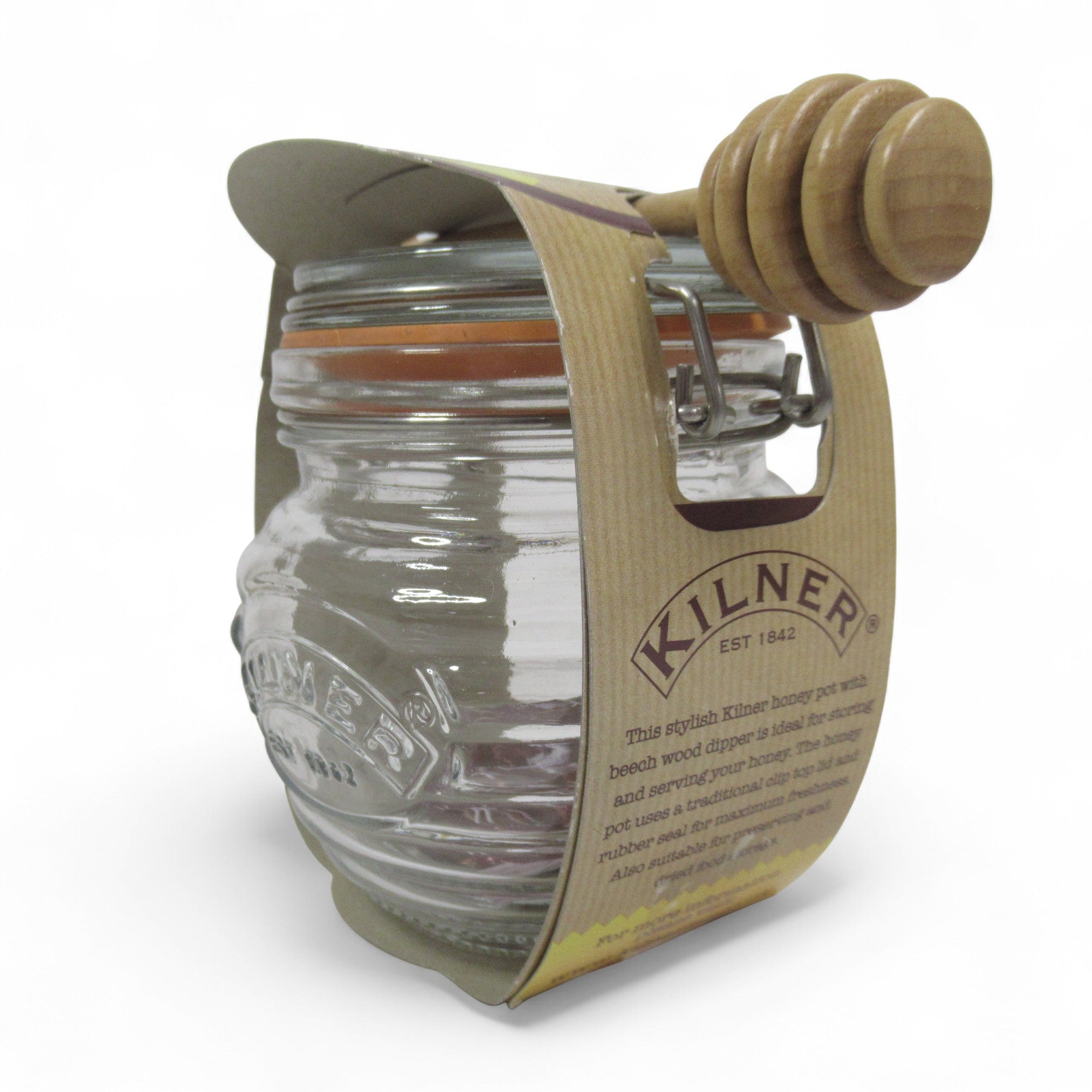 Side image of Kilner Honey Pot with Beechwood Dipper 0.4ltr Kitchenware | Pre-Loved 