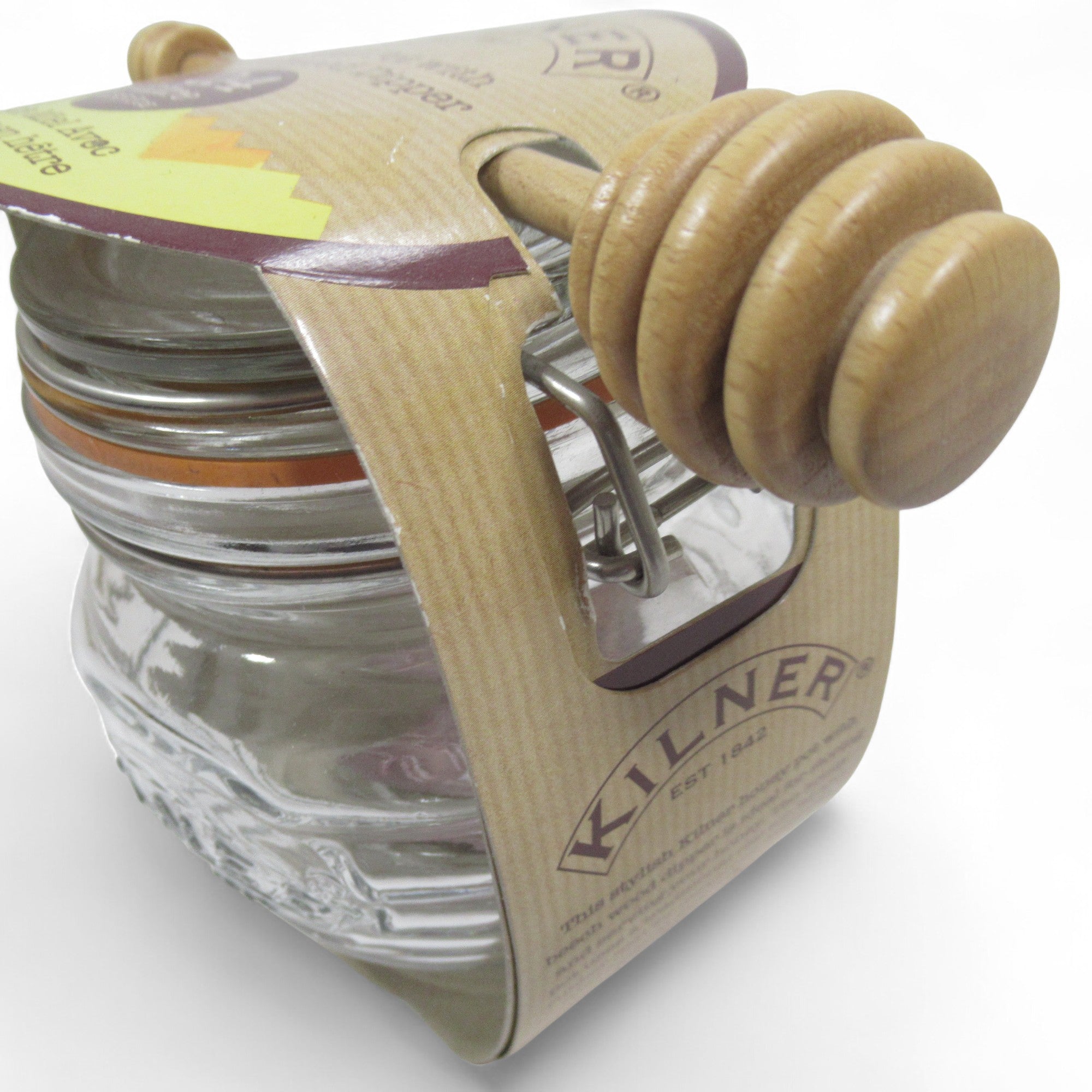 Close up image of Kilner Honey Pot with Beechwood Dipper 0.4ltr Kitchenware | Pre-Loved 