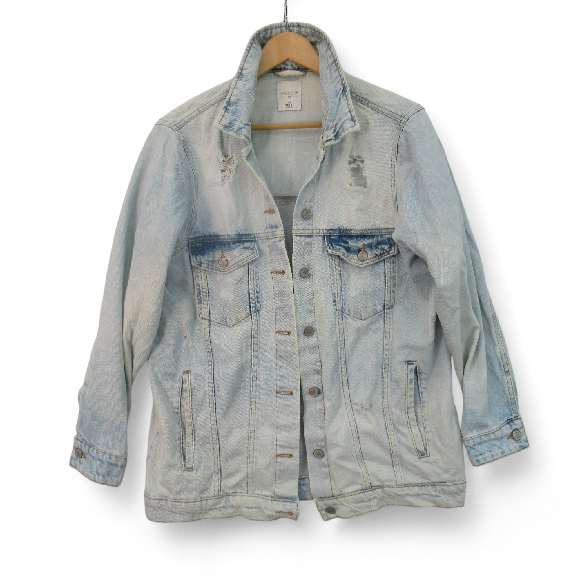 Front image for House Collection M/L Light Blue Wave Denim Jacket Womenswear | Preloved 