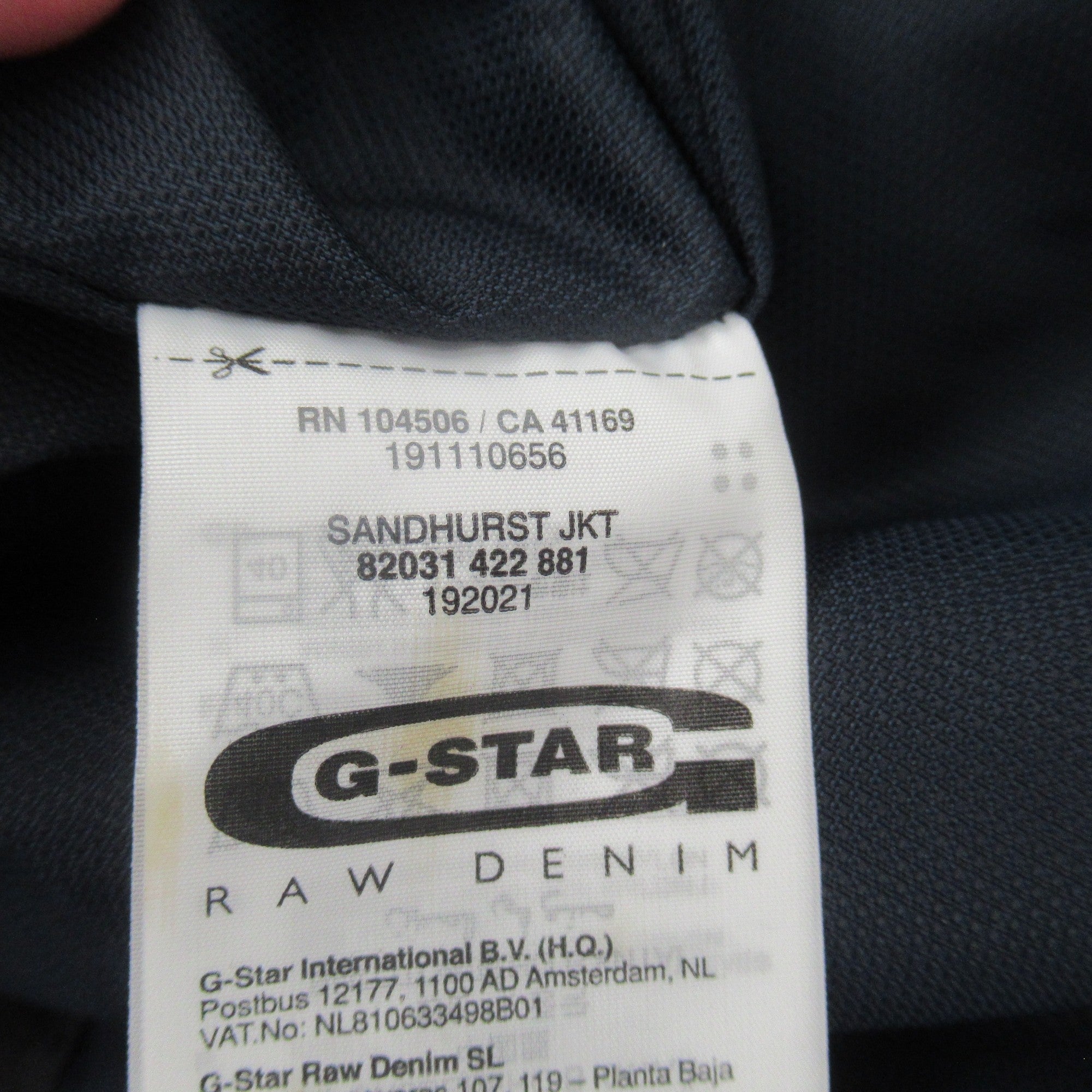 Care label image for G Star Raw XL Blue Sandhurst Jacket Menswear | Preloved 