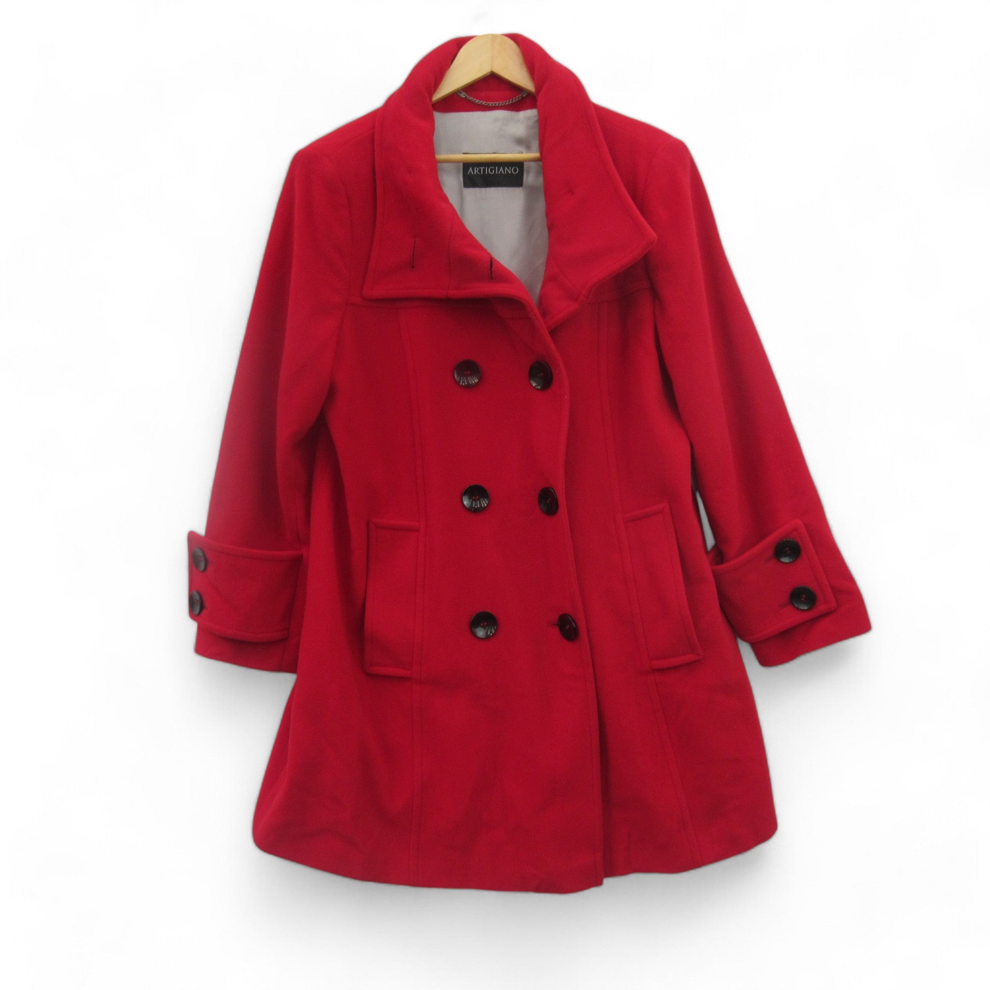 Front image for Artigiano UK 18 Red Double Breasted Overcoat Womenswear | Preloved 