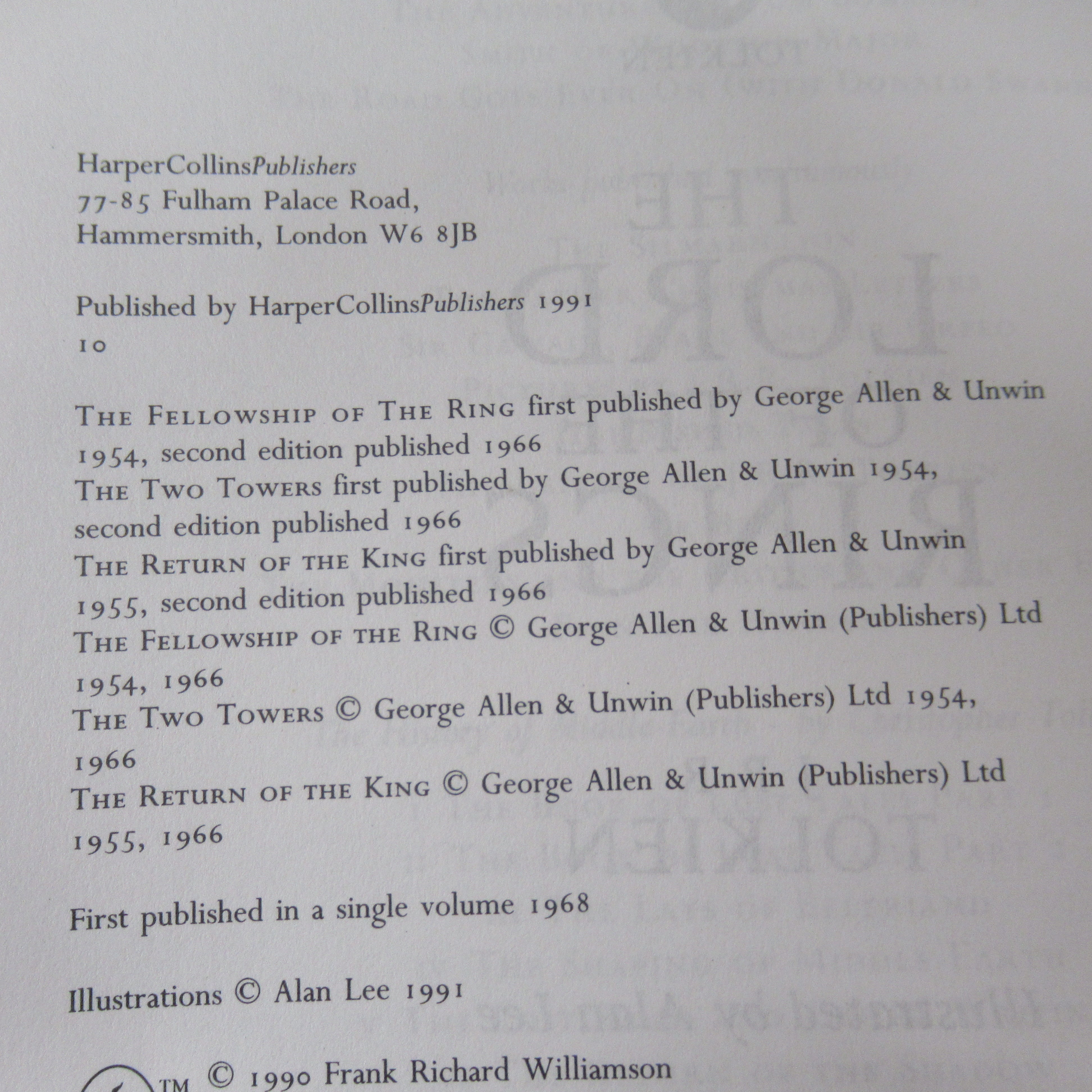 The Lord of the Rings Tolkien 1991 Harper Collins Preloved