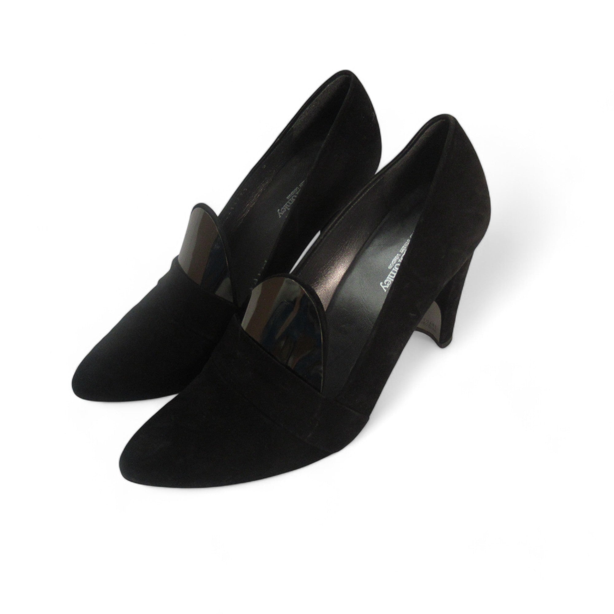 Front image for Russell & Bromley UK 7 Black Suede Heels Shoes Womenswear | Preloved 