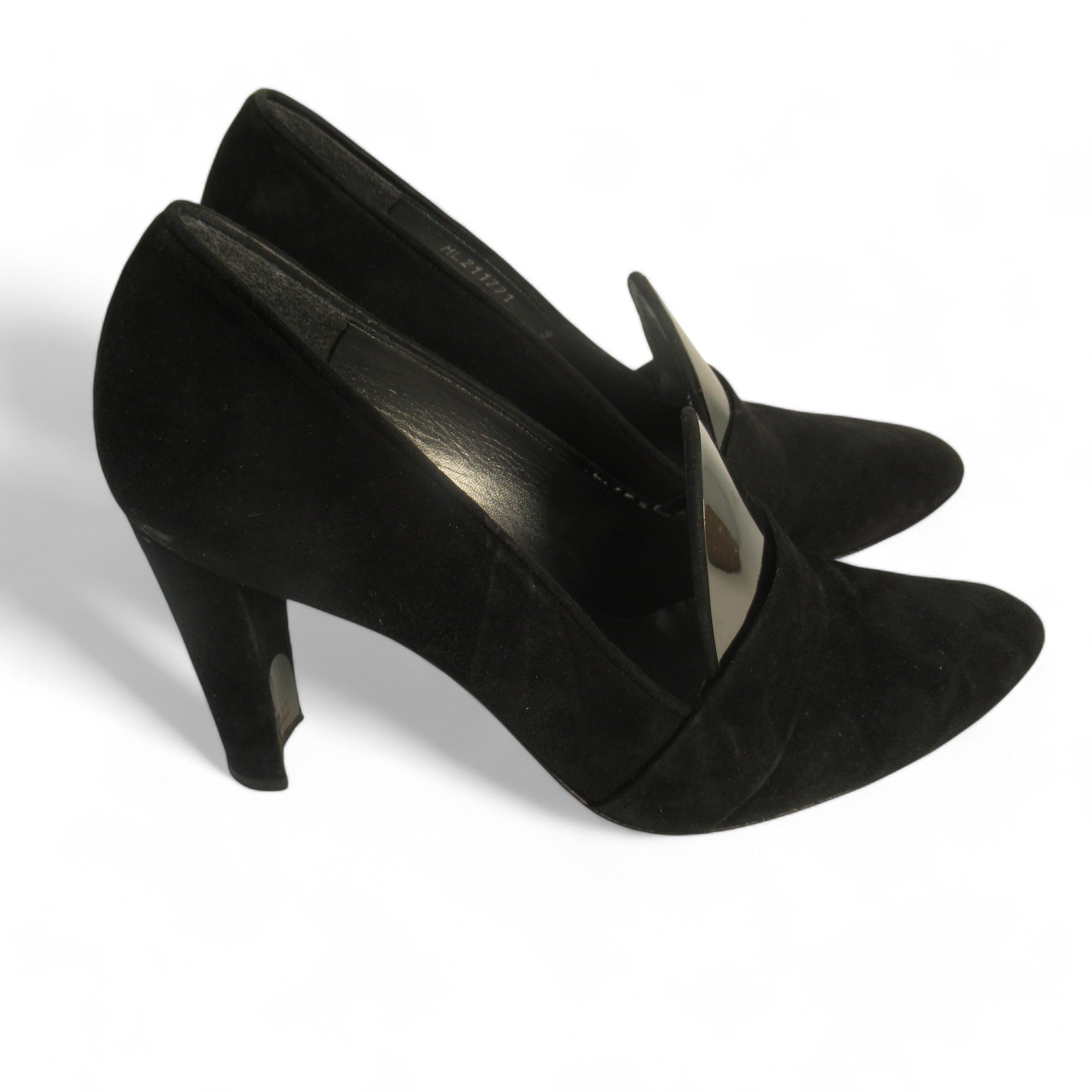 Side image for Russell & Bromley UK 7 Black Suede Heels Shoes Womenswear | Preloved 