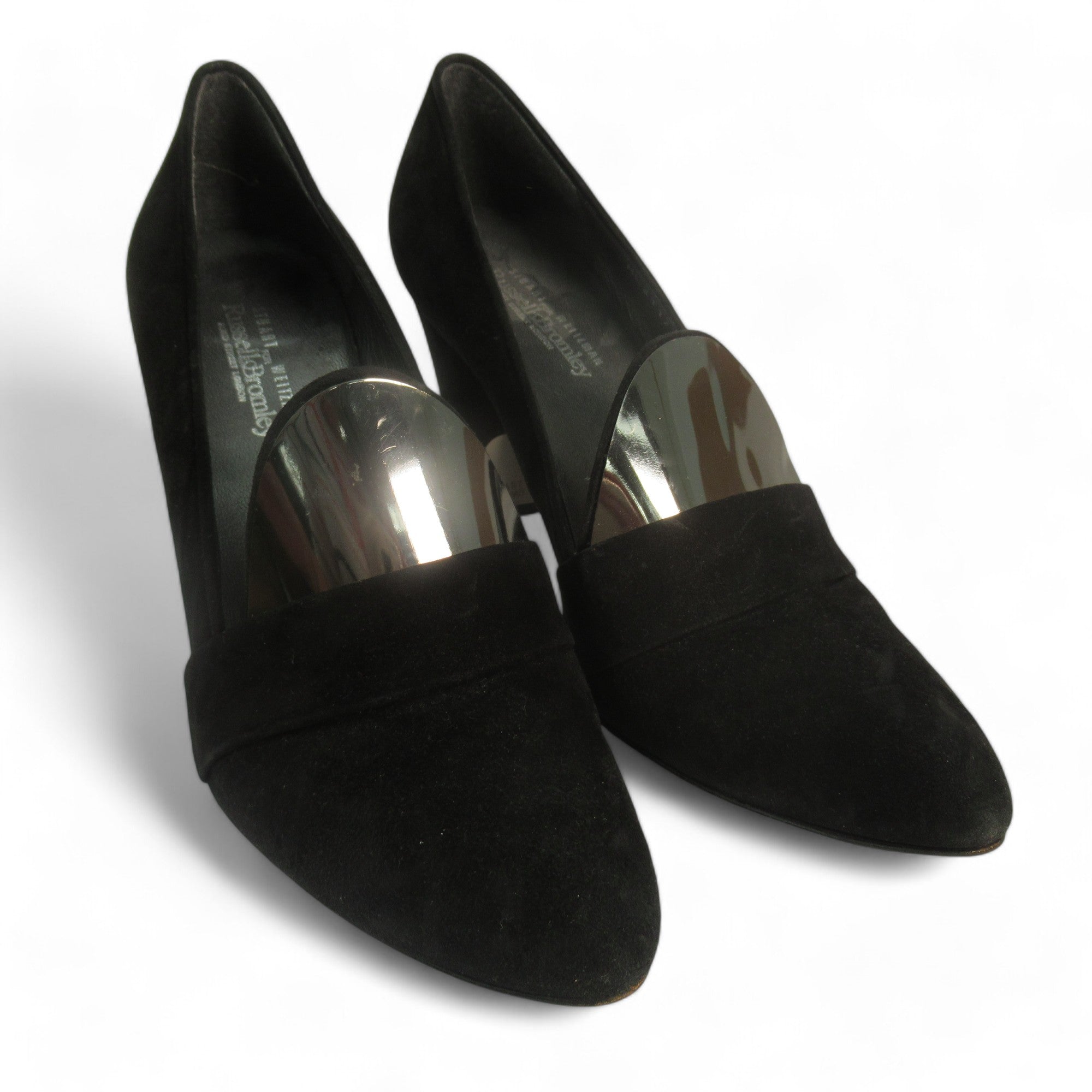 Front image for Russell & Bromley UK 7 Black Suede Heels Shoes Womenswear | Preloved 