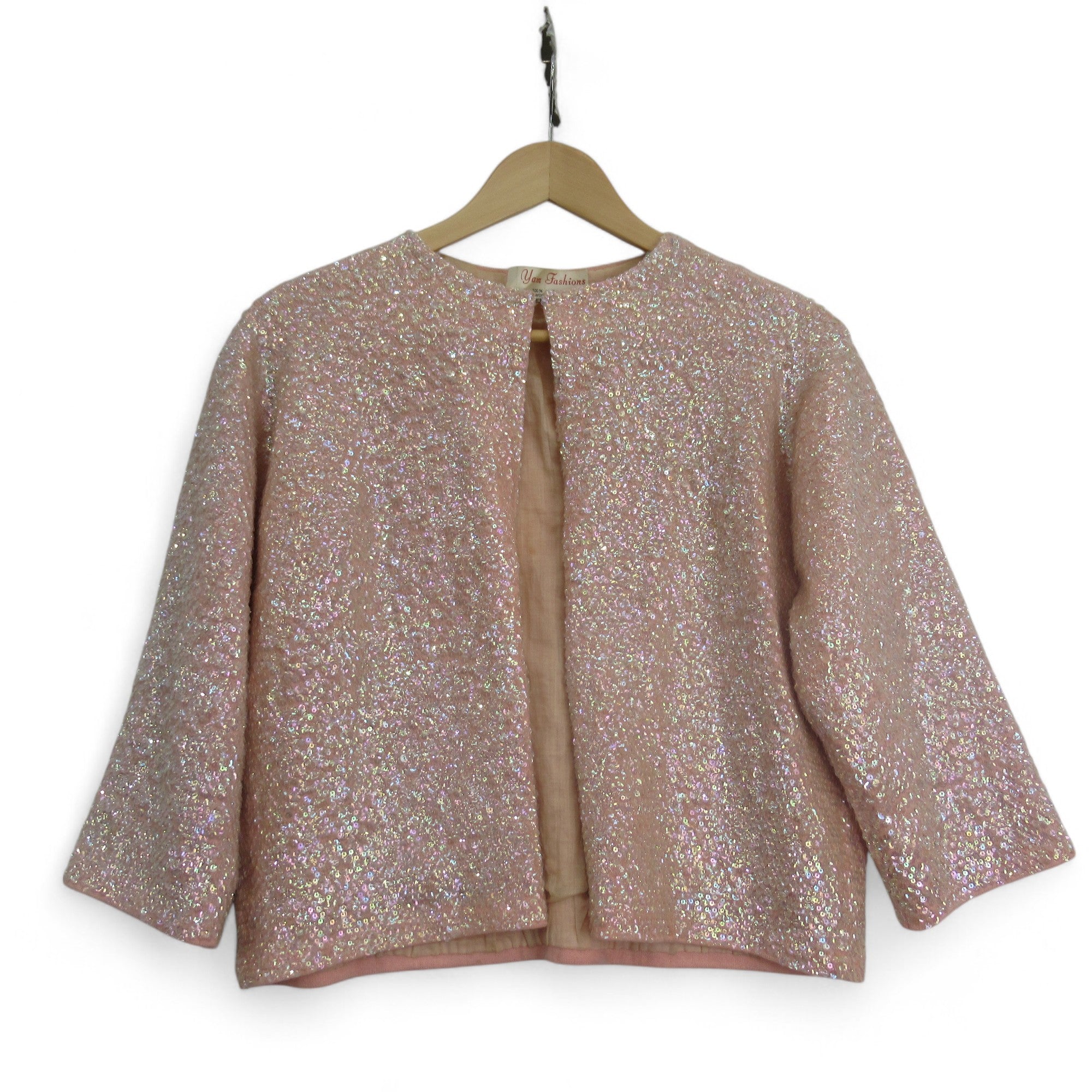 front image for Yam Fashions Pink Medium Sequin Vintage Jacket Womenswear | Preloved 