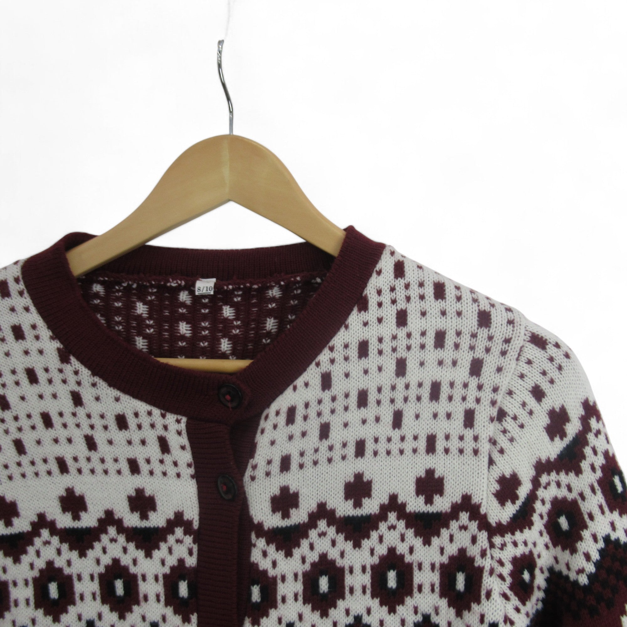 top image for Fair Isle Vintage 8/10 Burgundy Knit Cardigan Womenswear | Preloved 