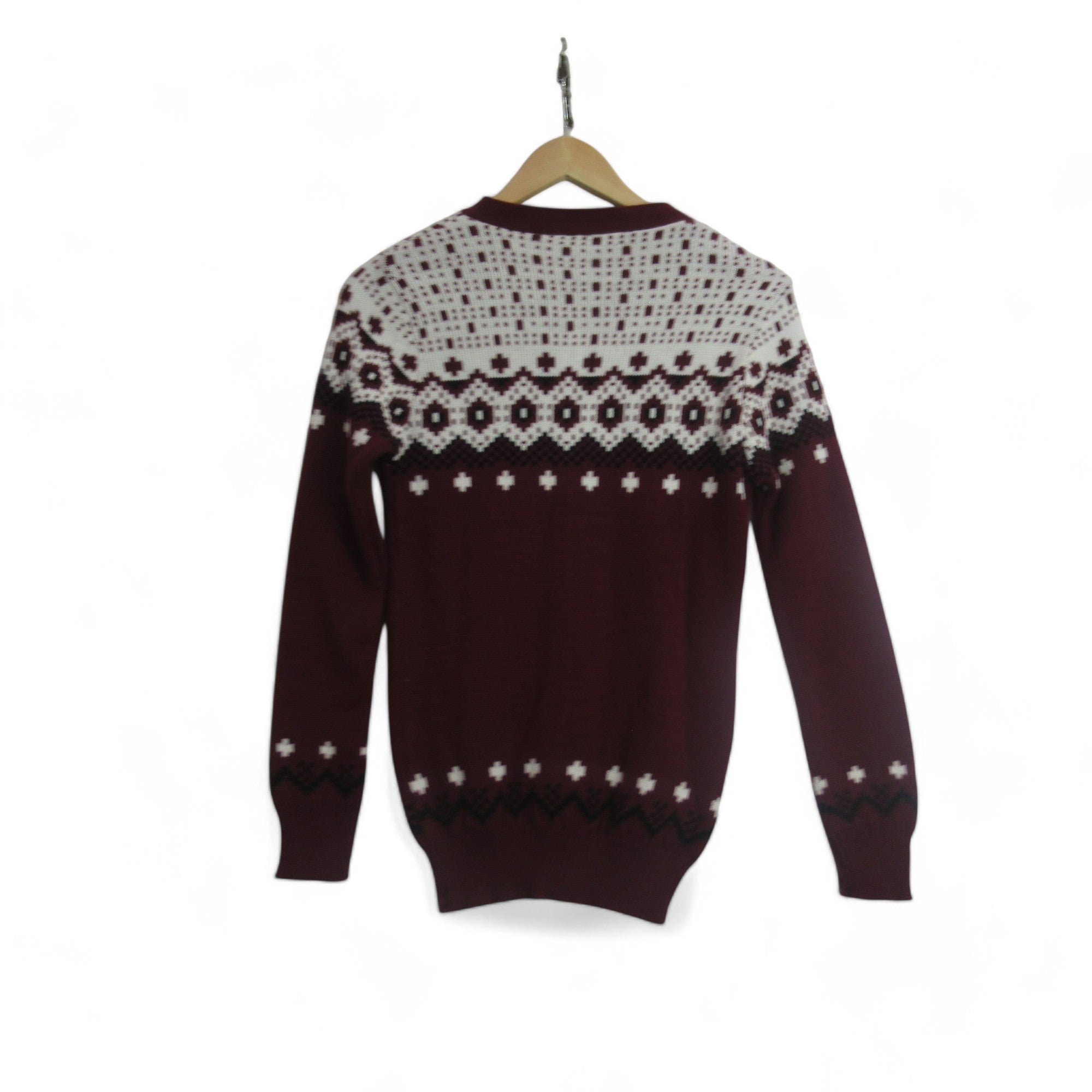 back image for Fair Isle Vintage 8/10 Burgundy Knit Cardigan Womenswear | Preloved 