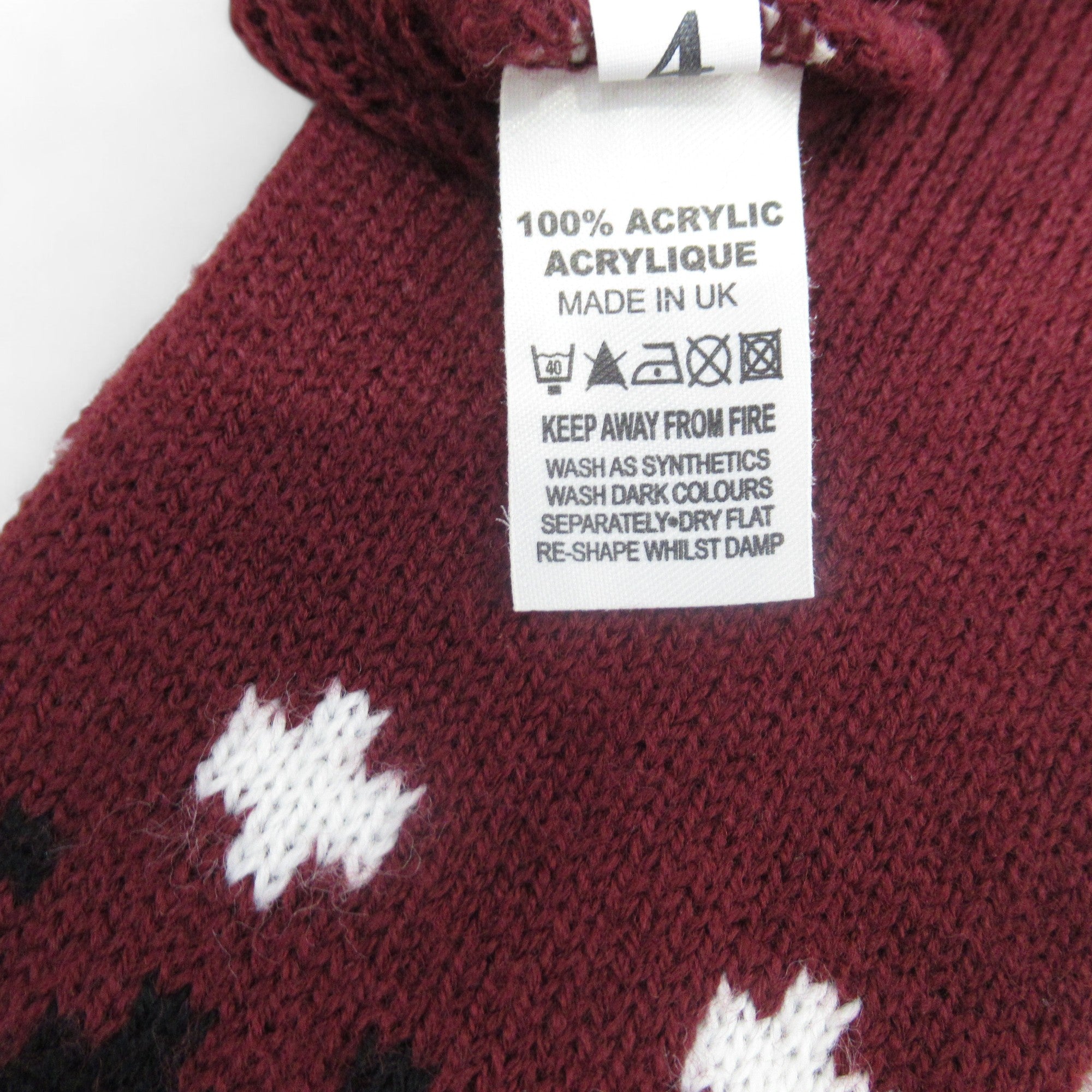 care label image for Fair Isle Vintage 8/10 Burgundy Knit Cardigan Womenswear | Preloved 