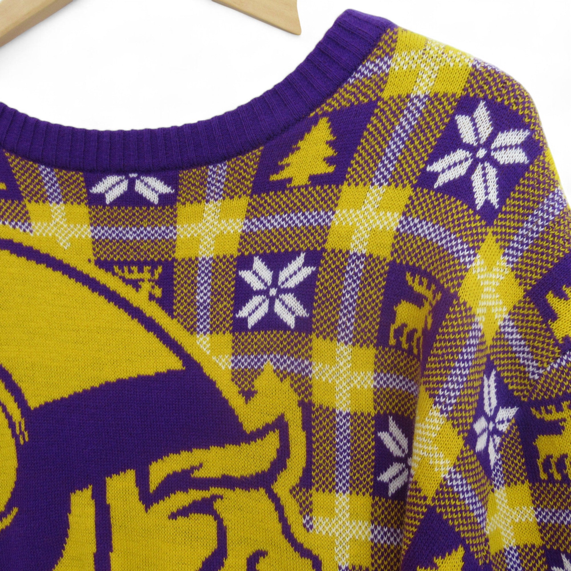 neckline image for NFL Team Apparel XL Purple Yellow Vintage Jumper Menswear | Preloved 