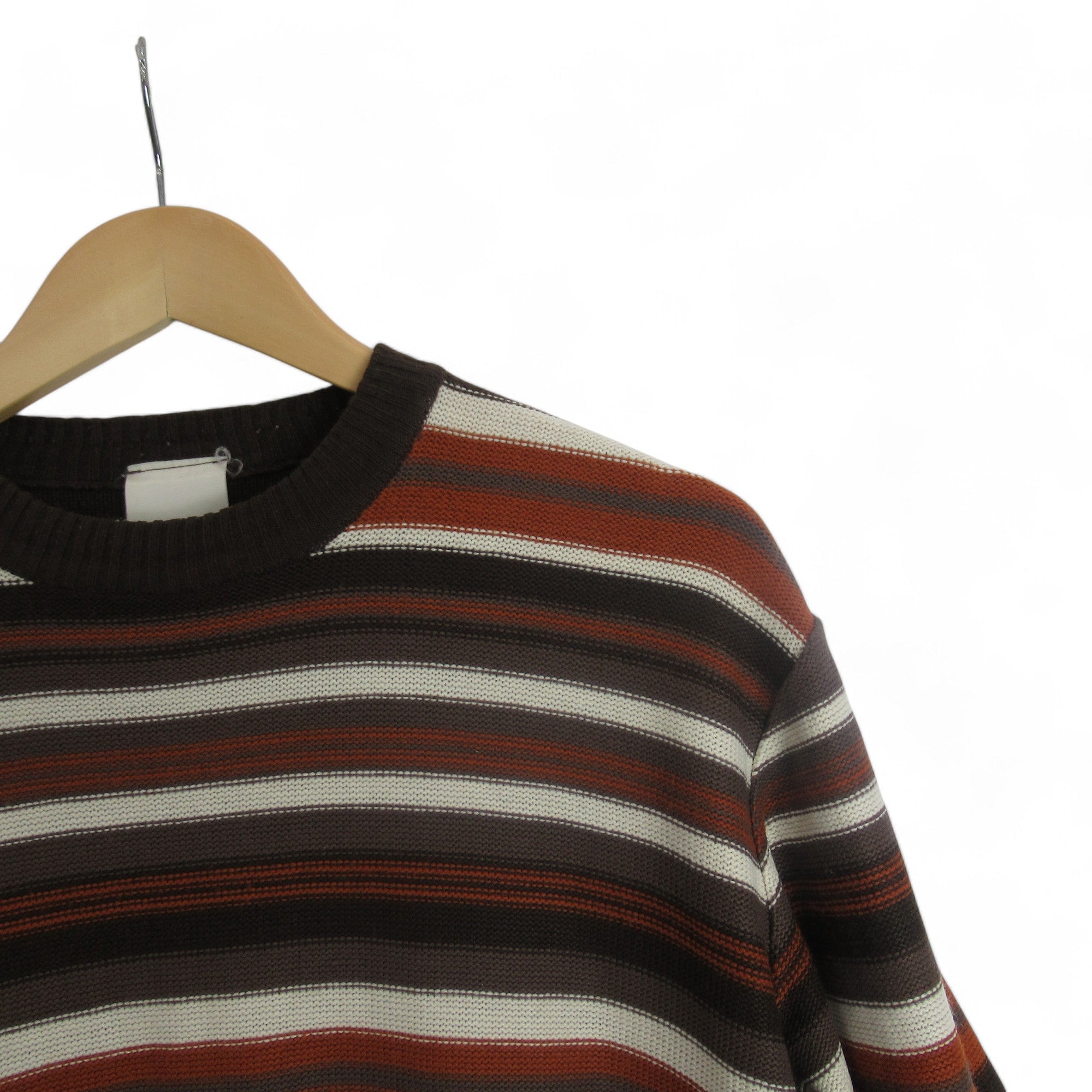 shoulder image for Vintage Medium Brown Stripe Knit Jumper Menswear | Preloved 