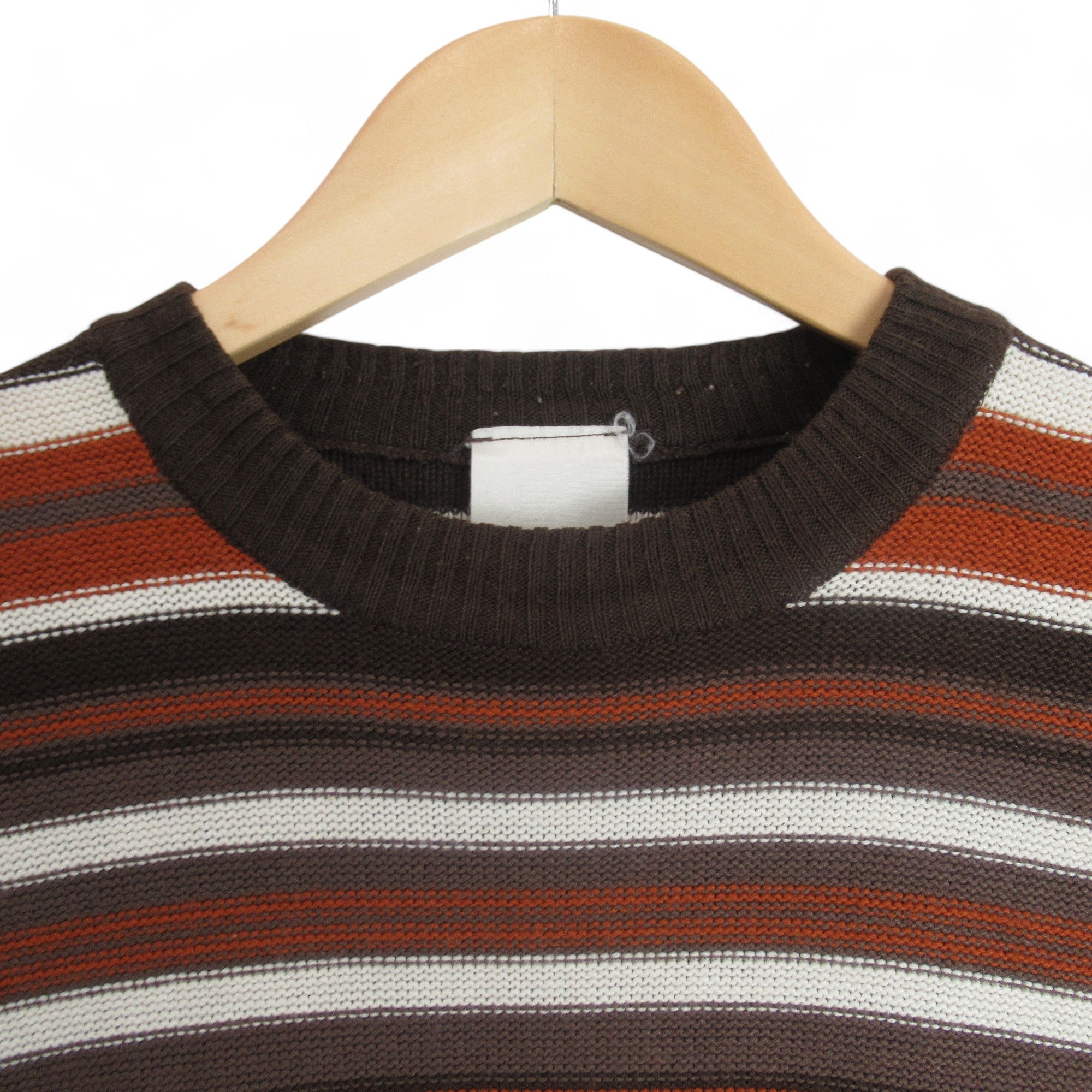 neckline image for Vintage Medium Brown Stripe Knit Jumper Menswear | Preloved 