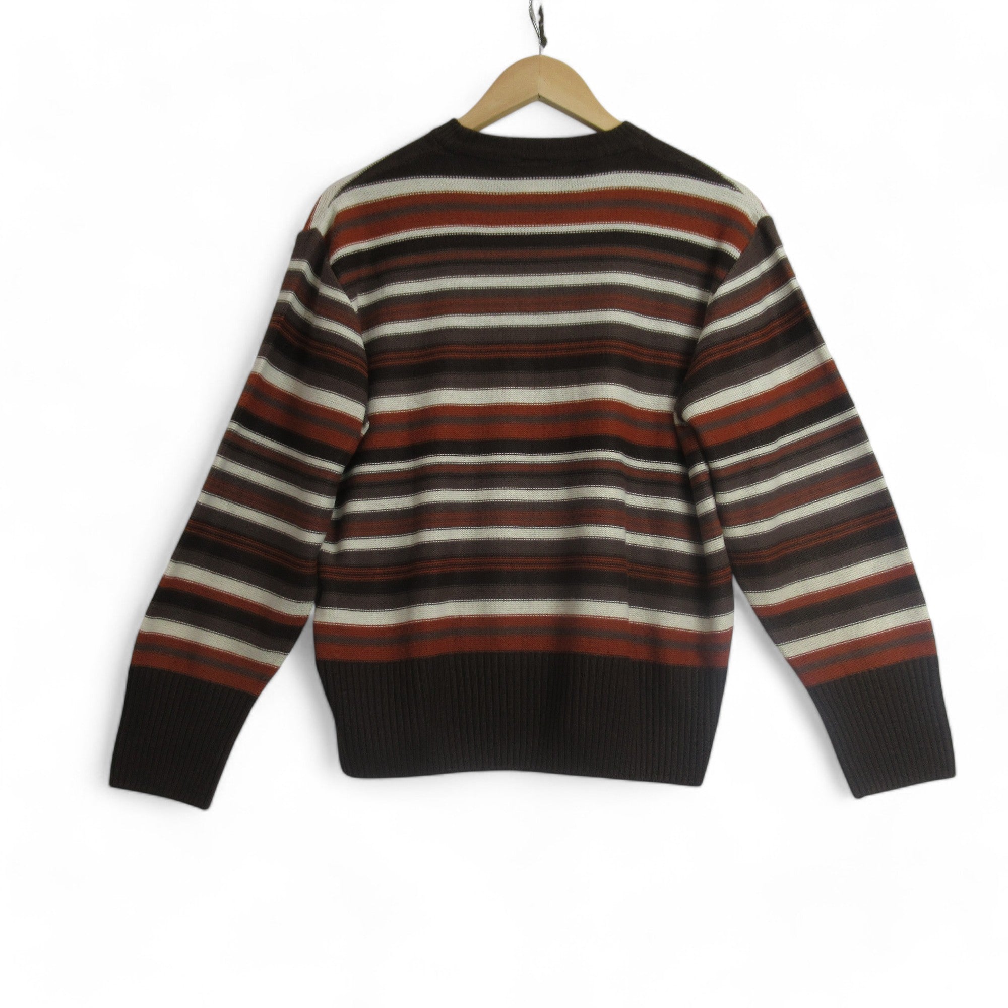 back image for Vintage Medium Brown Stripe Knit Jumper Menswear | Preloved 