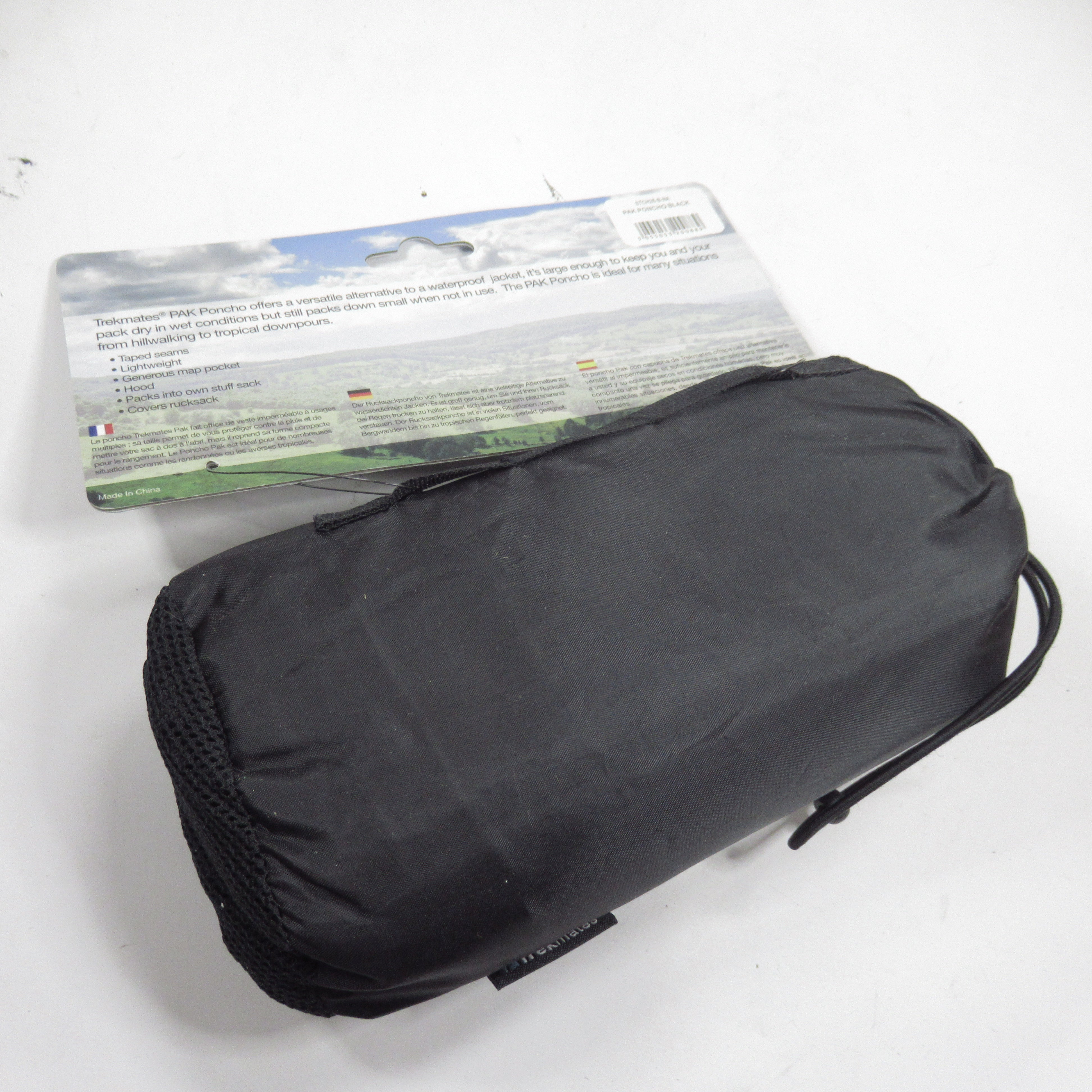 Trekmates PAK Poncho Black One-Size Waterproof Lightweight | Pre-loved