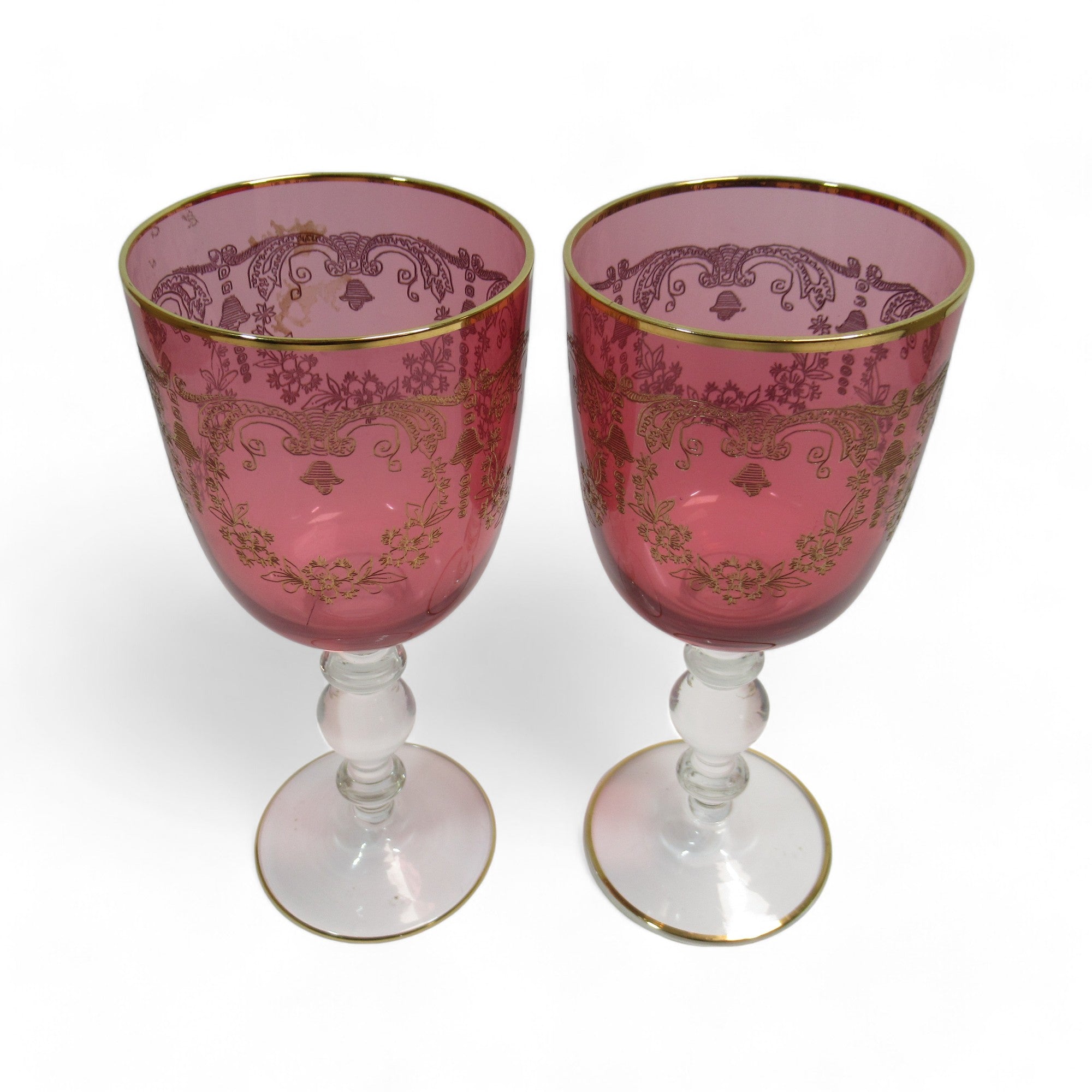 Glass set image of Set of 2 John Jenkins Ruby Etched Gold Gilt Glasses