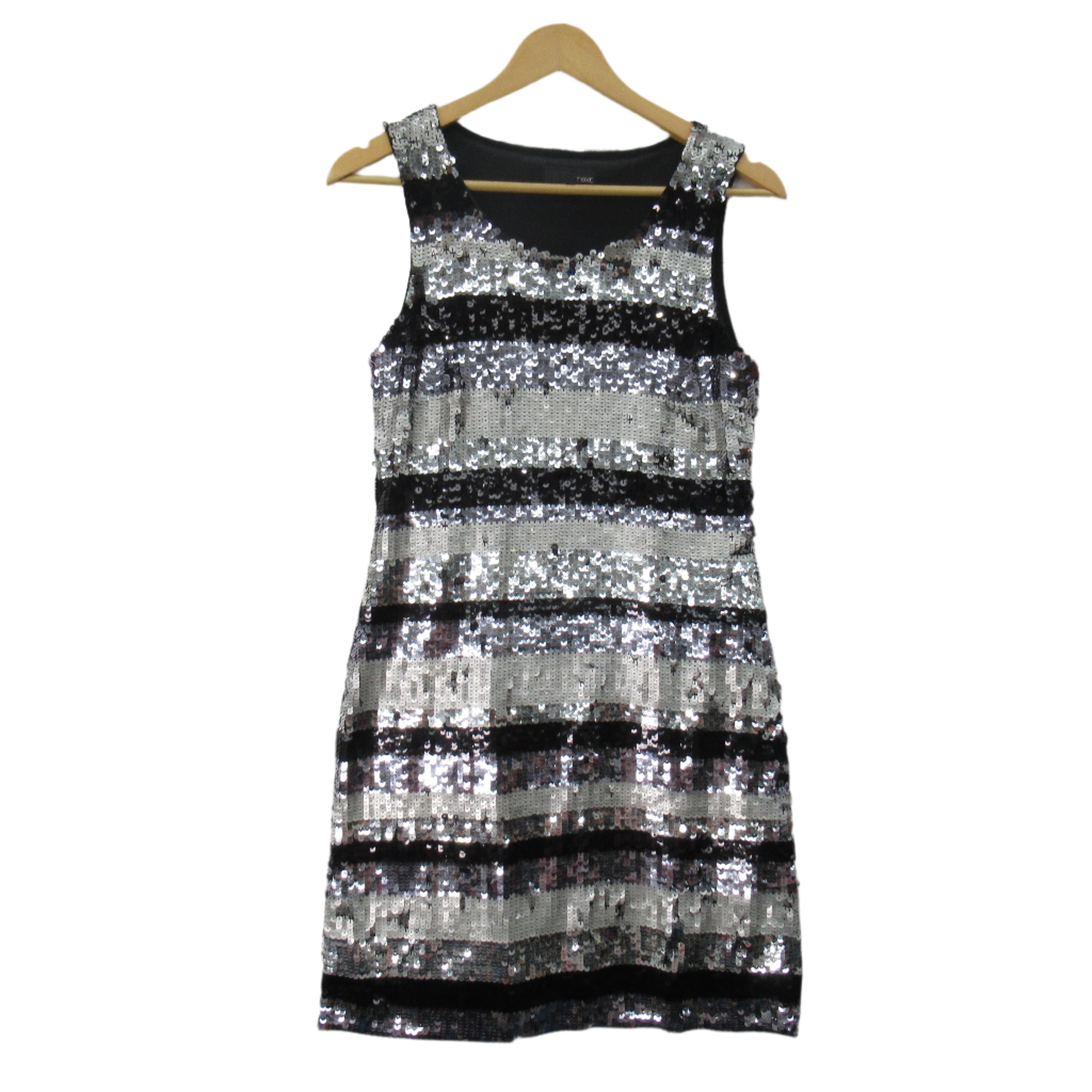 front image for Next Sequin Dress UK 8 Black Silver Striped Womenswear | Pre-loved