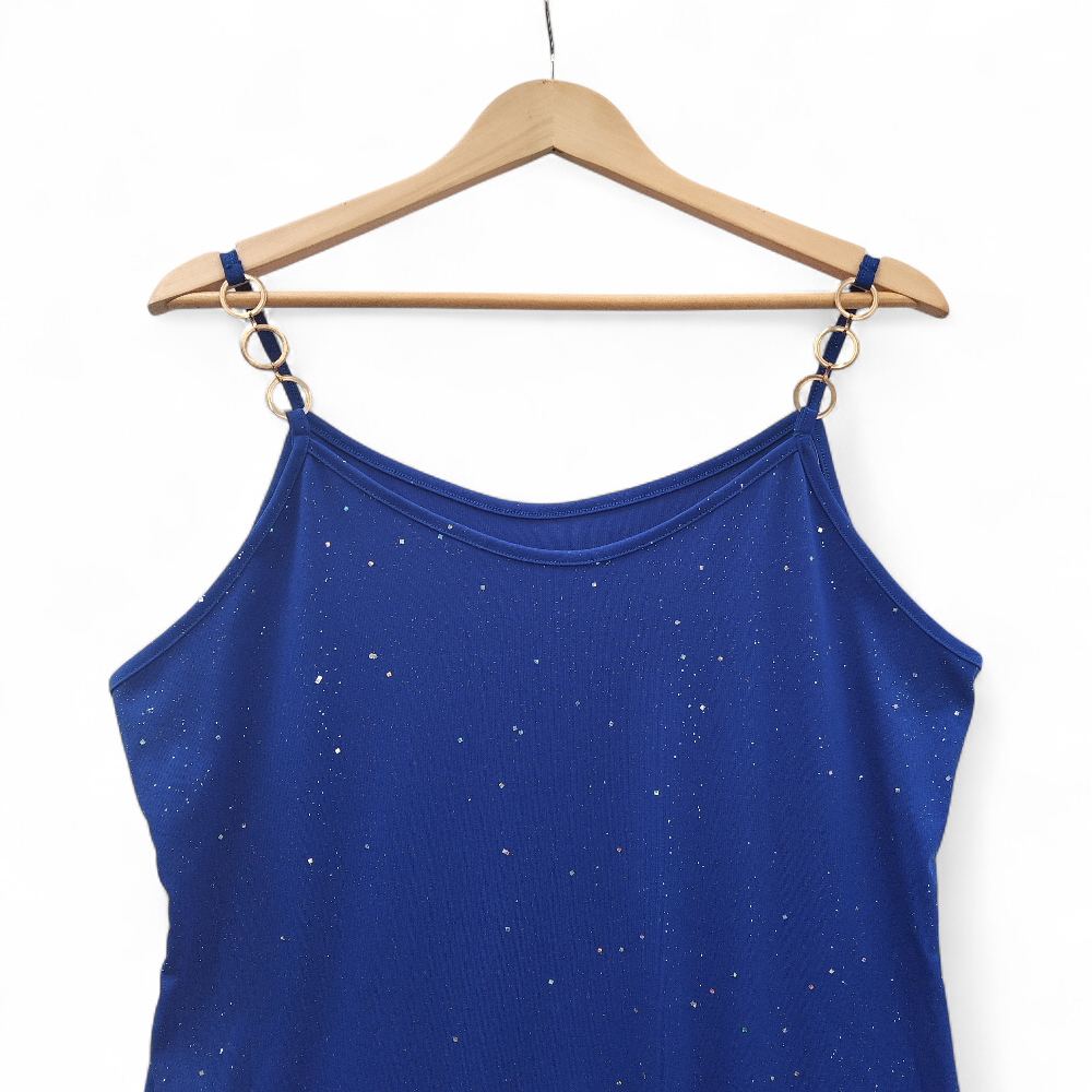 top image for Strappy Dress Short XXL Blue Glitter Womenswear | Pre-loved