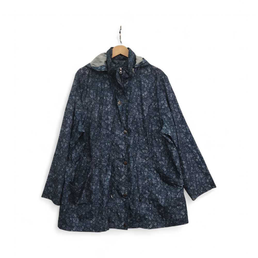 front image for Rain Jacket Coat UK 24 Blue Flower Womenswear | Pre-loved