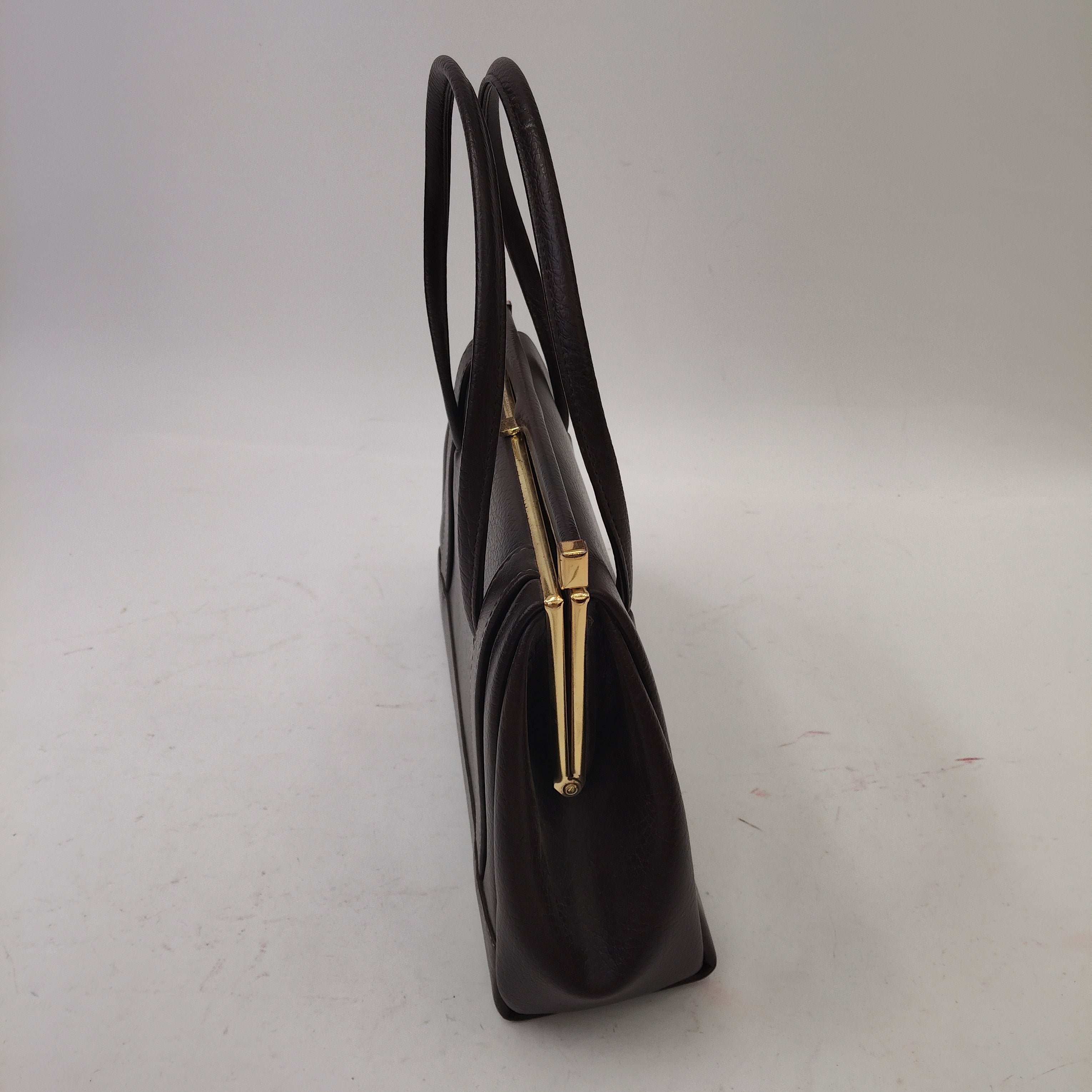 side image for Vintage Handbag Double Handle Brown Small Womenswear | Pre-loved