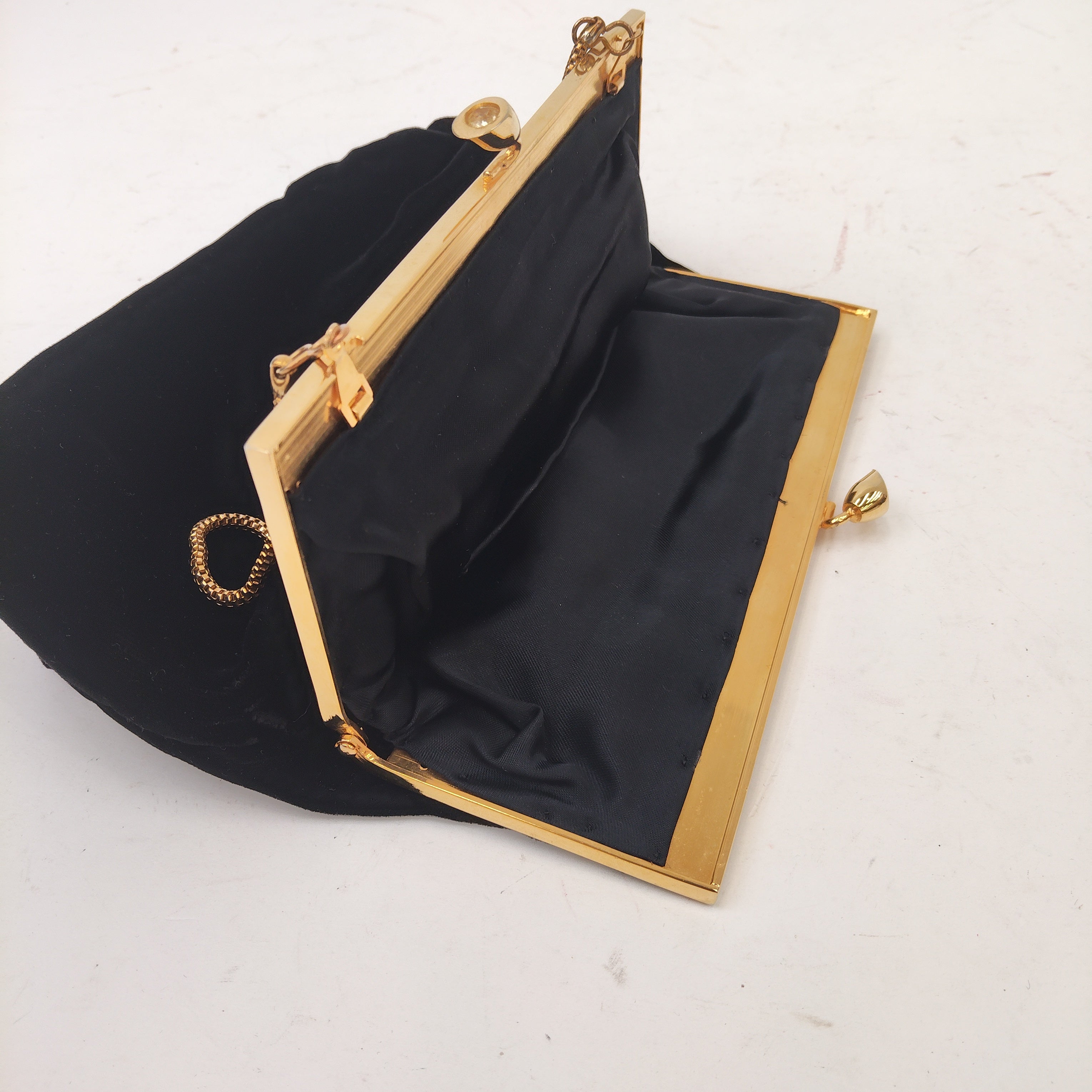 hardware image for Velvet Clutch Bag Purse Black Diamante Womenswear | Pre-loved