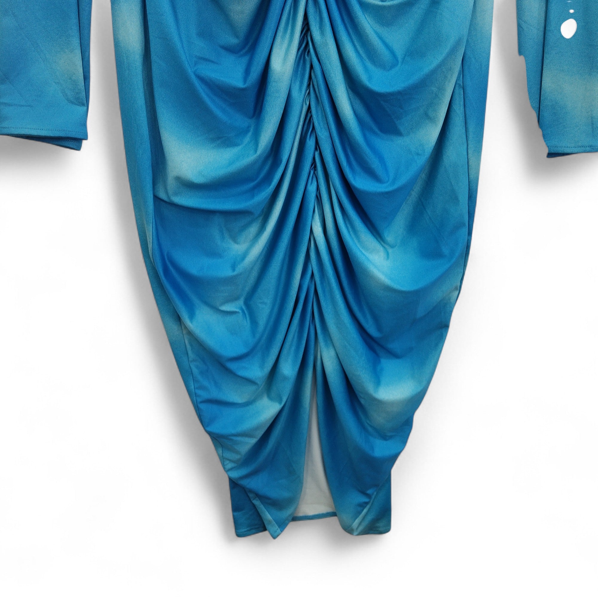 bottom image for Ruched Dress XL Blue V Neck Midi Womenswear | Pre-loved