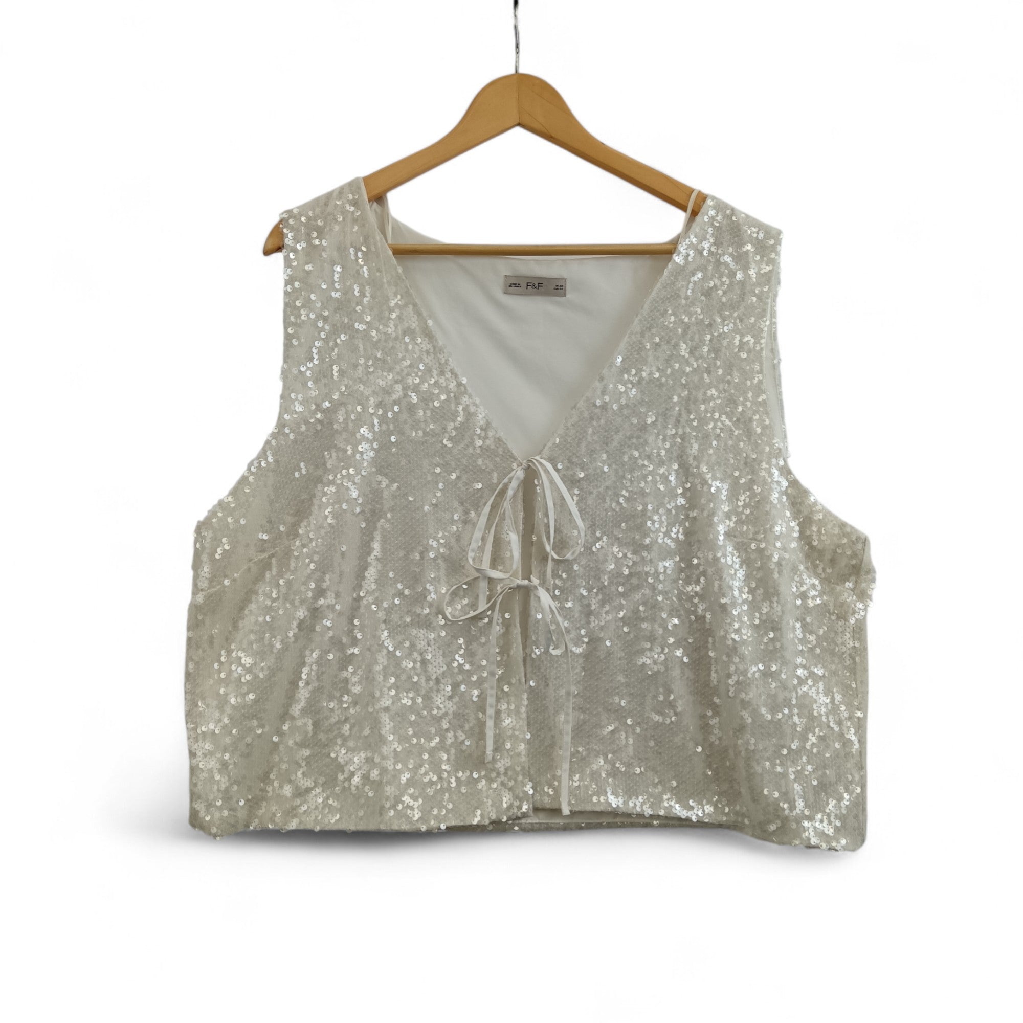 front image for F & F Sequin Top UK 22 Ivory Sleeveless Womenswear | Pre-loved