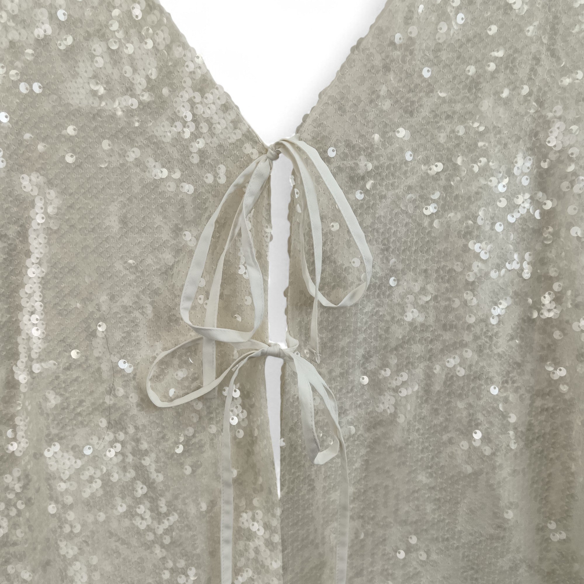 tie fasten image for F & F Sequin Top UK 22 Ivory Sleeveless Womenswear | Pre-loved