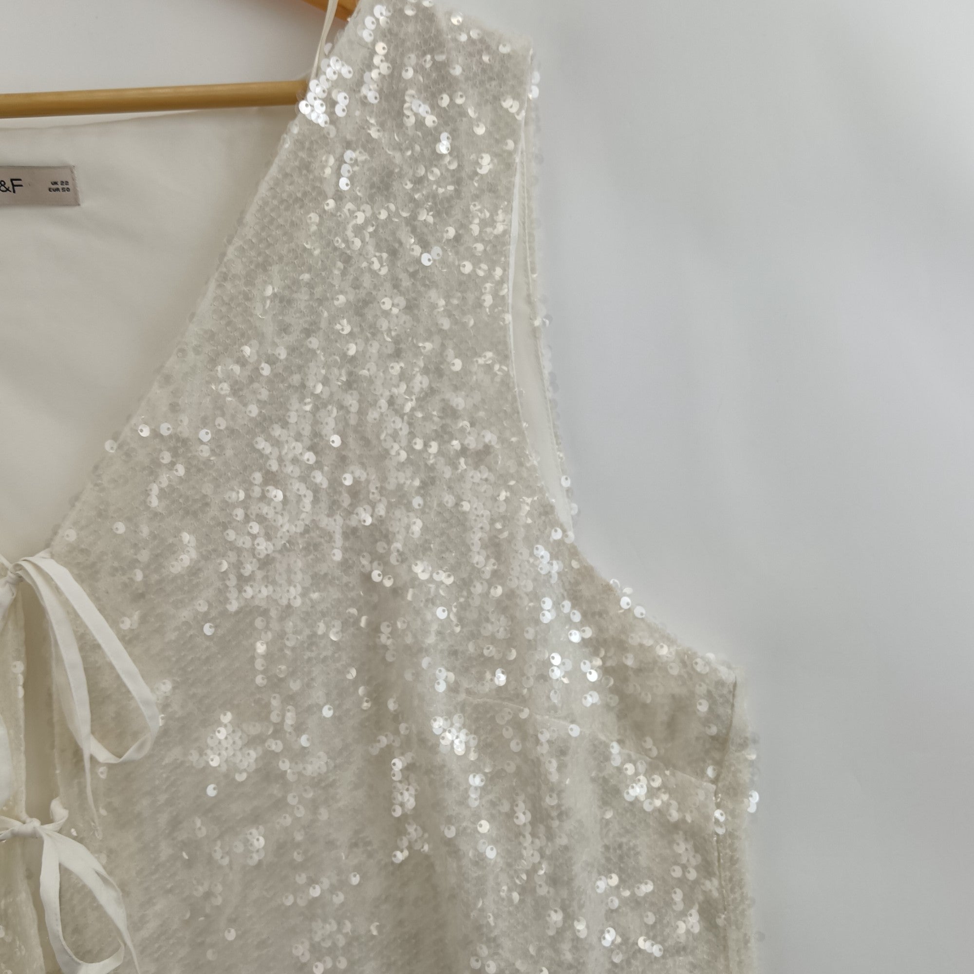 close up image for F & F Sequin Top UK 22 Ivory Sleeveless Womenswear | Pre-loved