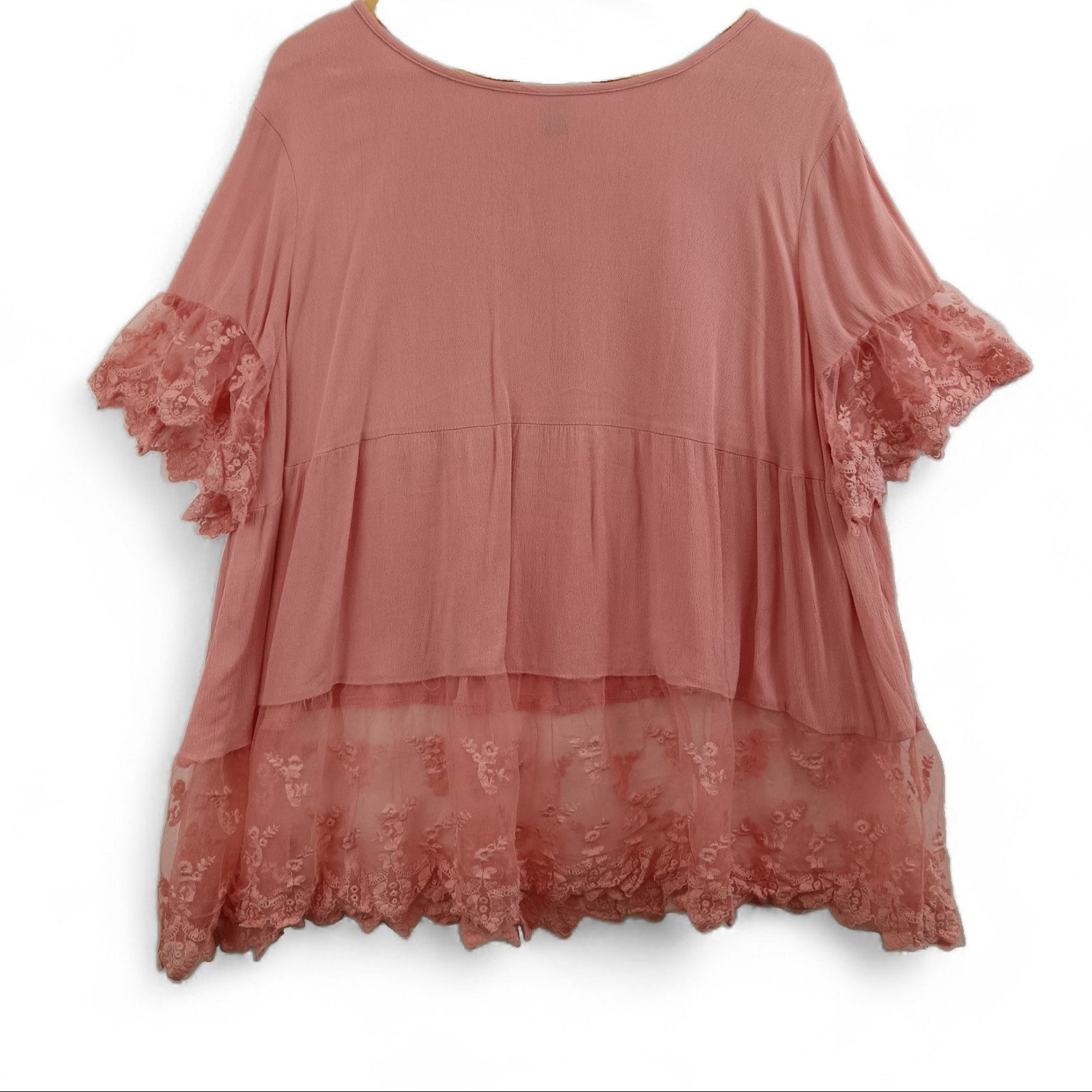 front image for Emery Rose Blouse Top 2XL Pink Lace Trim Womenswear | Pre-loved