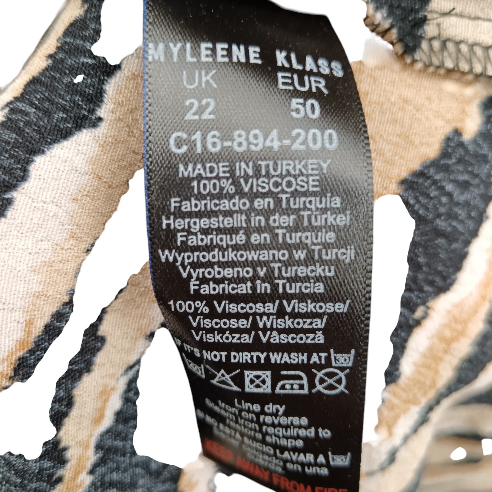 wash label image for  Myleene Klass Multicolour Midi Dress UK22 Womenswear / Pre- loved