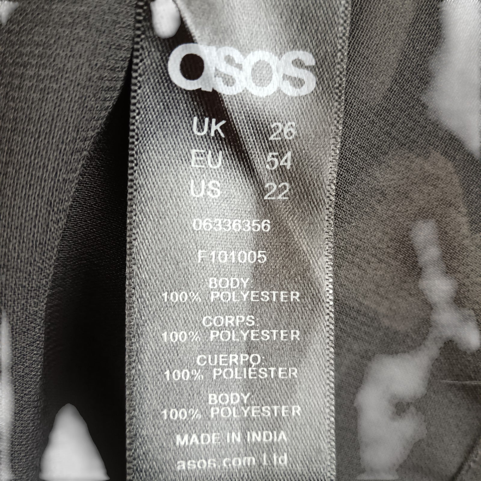 Wash label image for Asos Black Floral pattern Blouse Women's UK26 Womenswear | Pre-loved