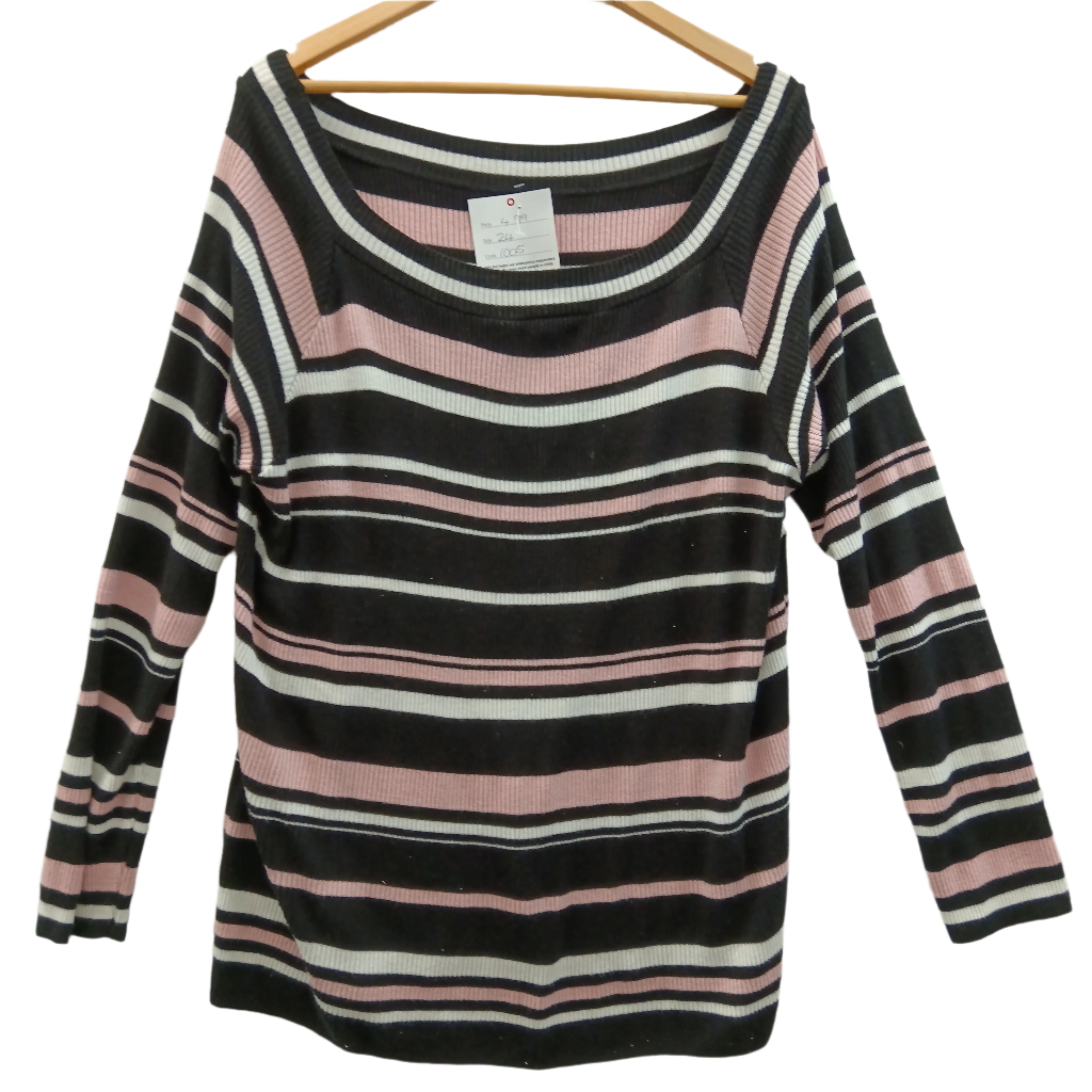 Front image for George Black Pink White Striped Jumper For Ladies UK 24 Womenswear | Pre-loved