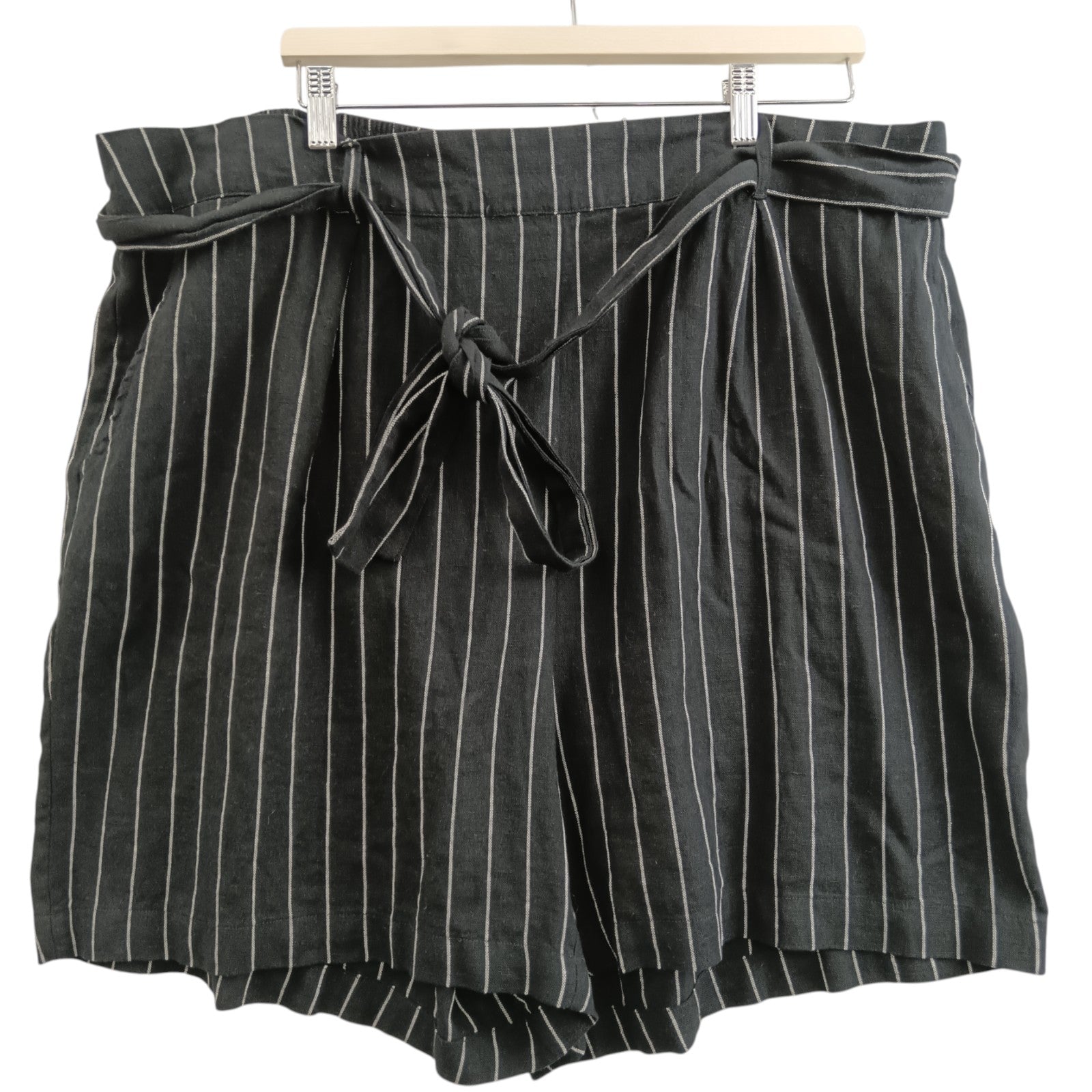 Front image for George Black Striped Linen Mix Ladies Shorts UK 22 Womenswear | Pre-loved