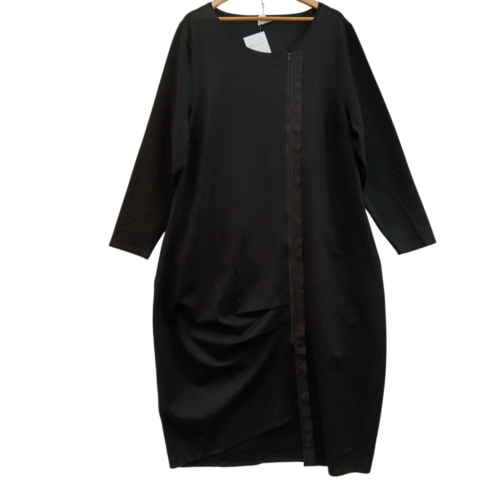 Front image for Manon Baptiste Black Asymmetric Zip Dress With Pockets UK 22 - Womenswear | Pre-loved
