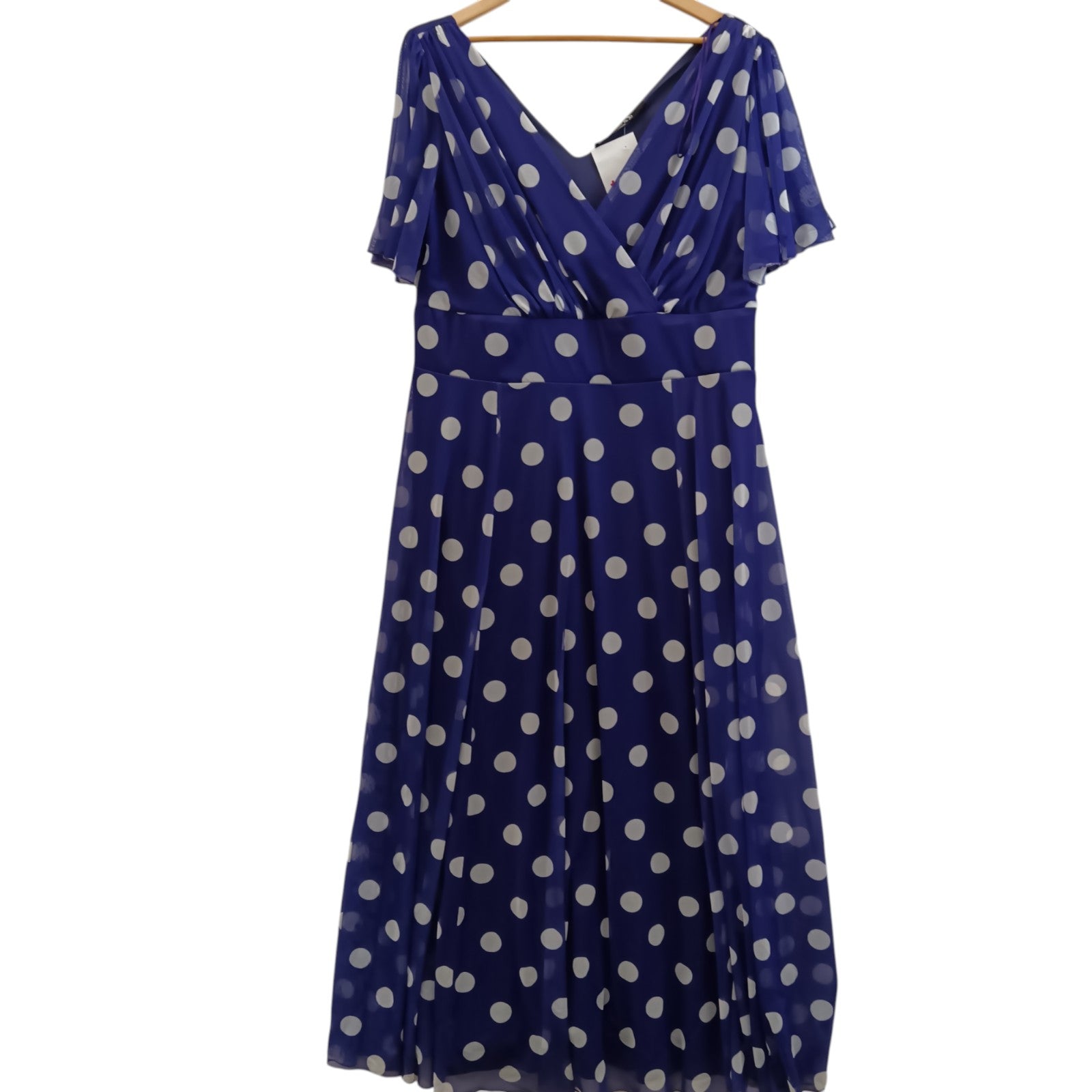 Front image for Scarlett & Joe Purple Polka Dot  V-Neck Long Women's Dress UK 22 - Tags on- Womenswear | Pre-loved