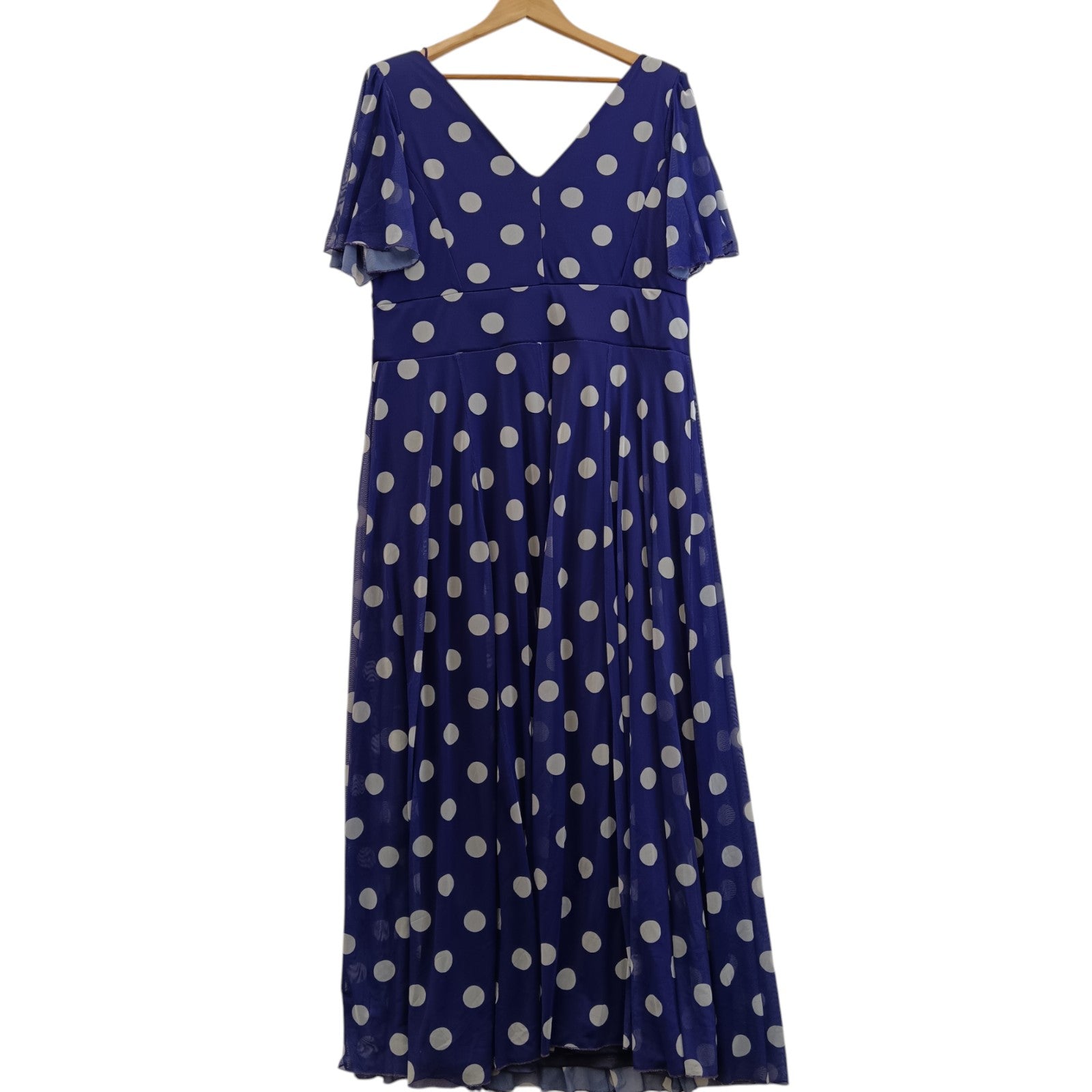 Back image for Scarlett & Joe Purple Polka Dot  V-Neck Long Women's Dress UK 22 - Tags on- Womenswear | Pre-loved
