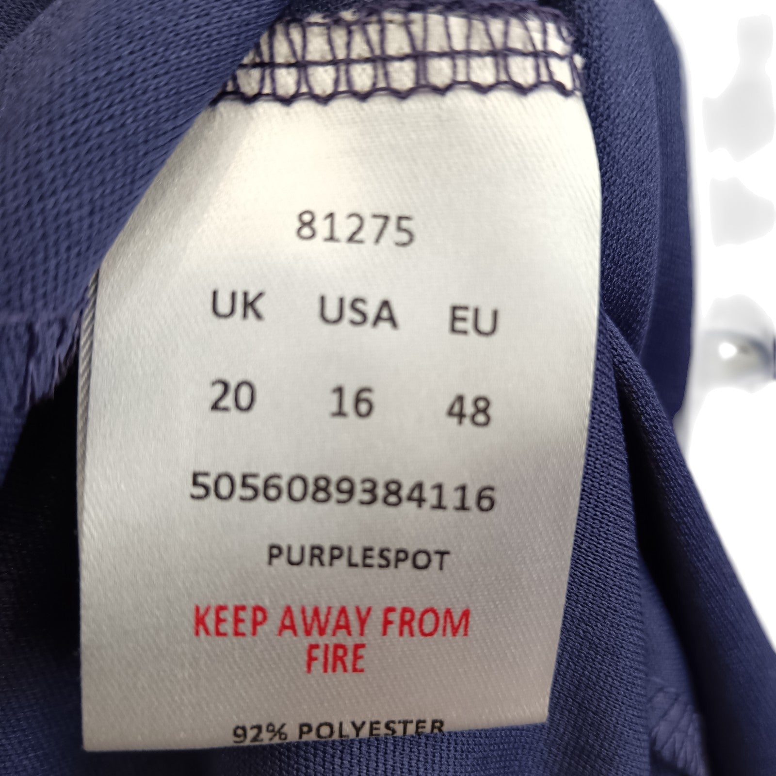 Inside label image for Scarlett & Joe Purple Polka Dot  V-Neck Long Women's Dress UK 22 - Tags on- Womenswear | Pre-loved