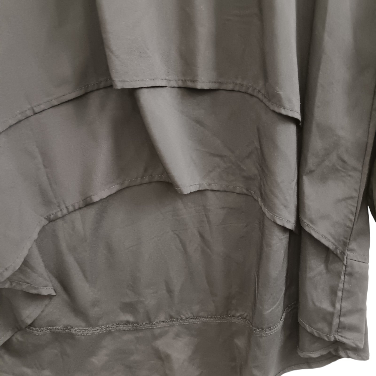 Front close up image for Zanzea Collection Black Satin Fluted Blouse Hi-Low Ladies Top UK 5 XL Womenswear | Pre-loved