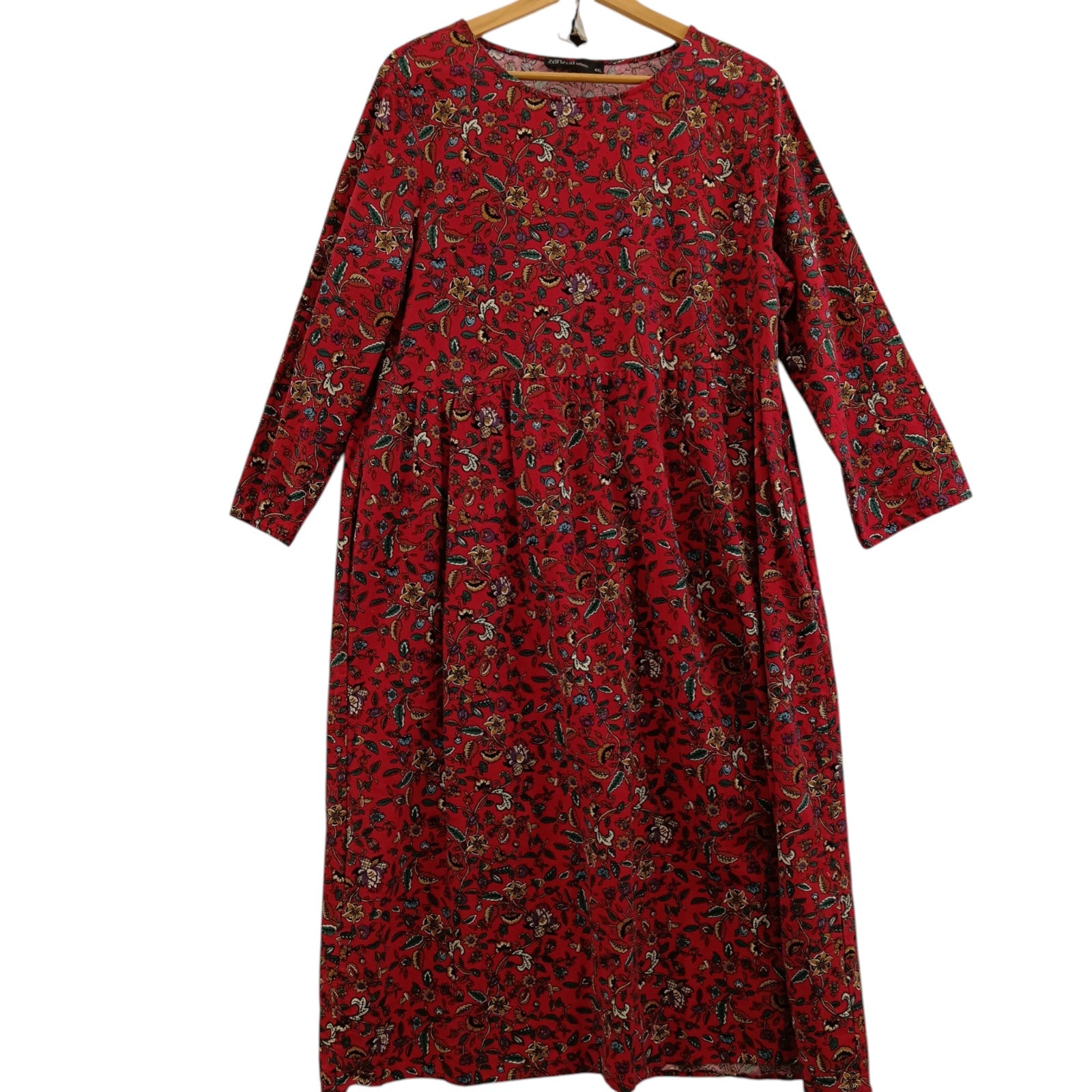 Front image for Zanzea Coolection Red Multi Floral Print Ladies Midi Dress With Pockets UK 4XL Womenswear | Pre-loved