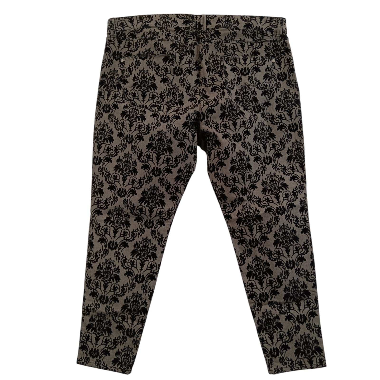 Back image for Twiggy Collection Grey Black Velvet Damask Print Trousers With Pockets UK 24 Womenswear | Pre-loved