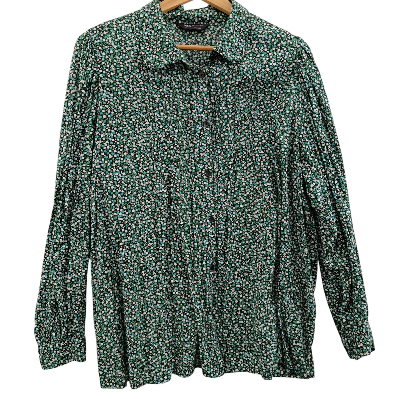 Front image for M&S Green & White Floral Lightweight Women's Shirt UK 22 Womenswear | Pre-loved