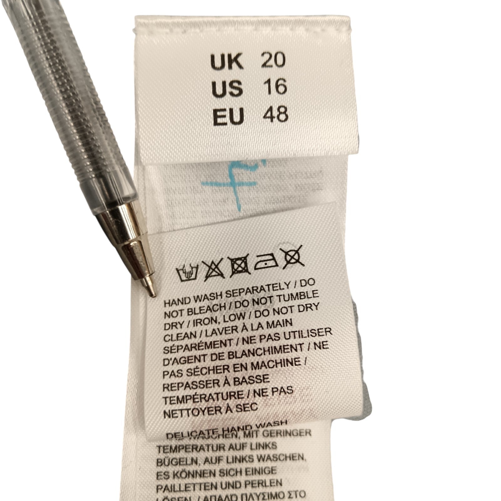 Wash label image for Joanna Hope Grey Mesh Dress UK 20 Womenswear | Pre-loved
