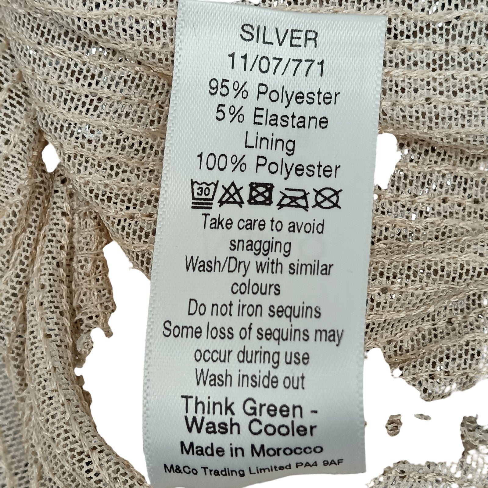 Wash label image for M&Co Beige With Silver Sequins Blouse UK 22 Womenswear | Pre-loved