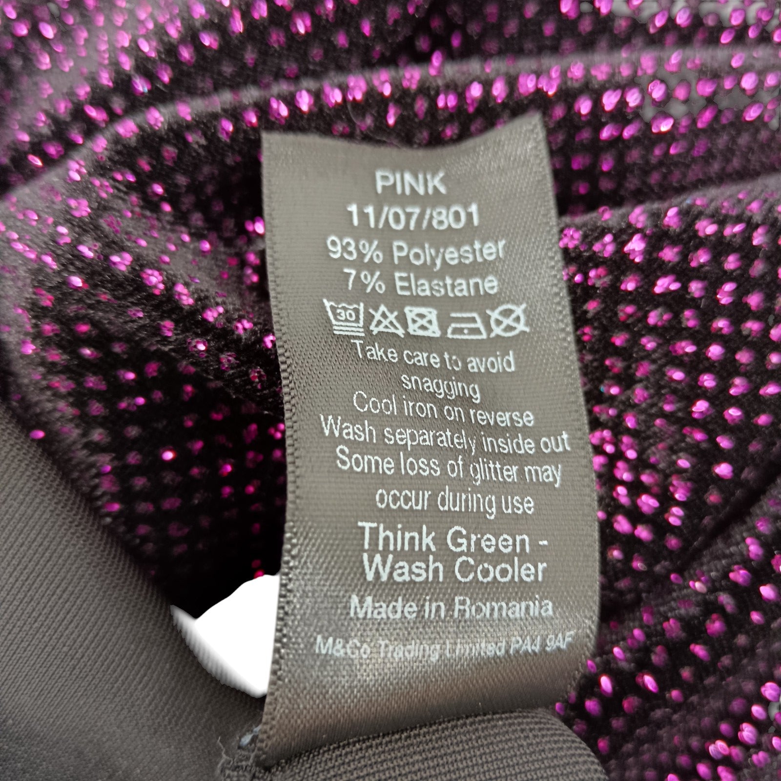 Wash label for M&Co Black Pink  Glitter Midi Dress UK 20 Yours - Tags on- Womenswear | Pre-loved