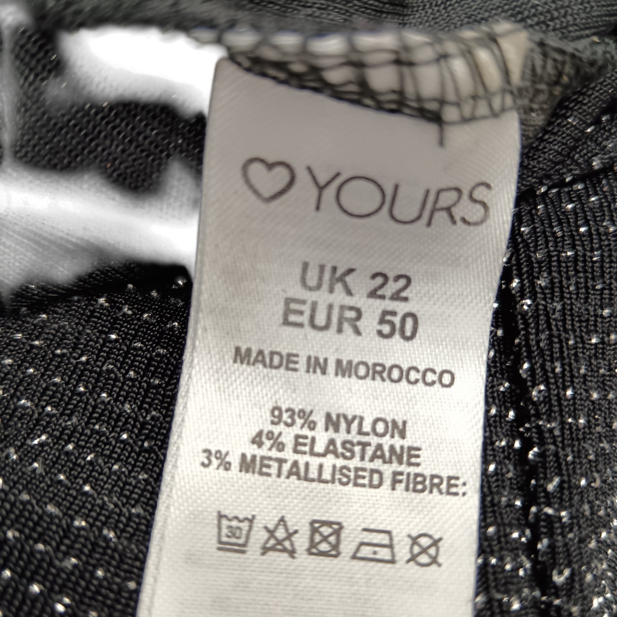 Wash label image for Yours London Black/Silver Long Dress UK 22 Womenswear | Pre-loved