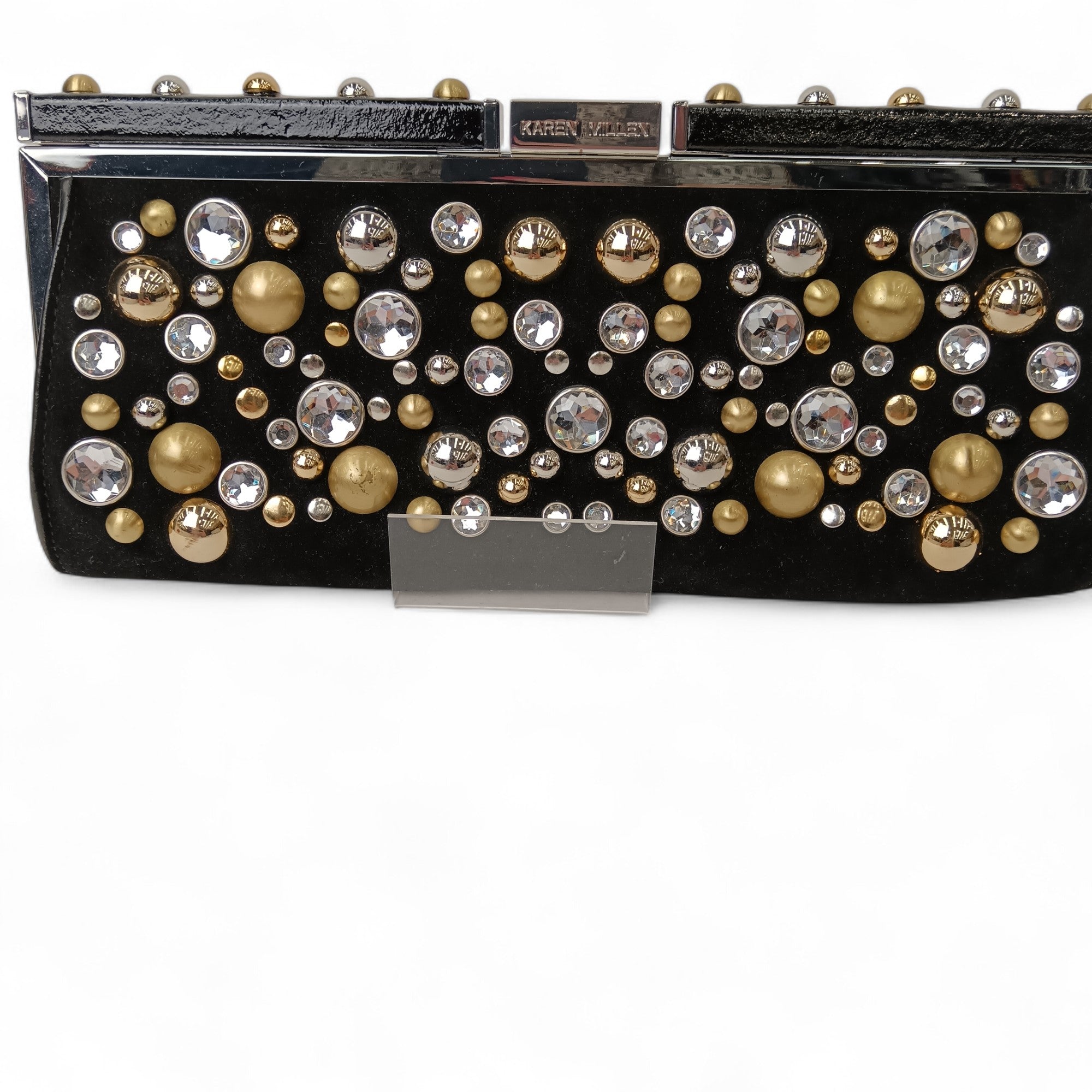 Front image for Karen Millen Black Studded Black Suede Clutch Bag- Tags On- Womenswear | Pre-loved