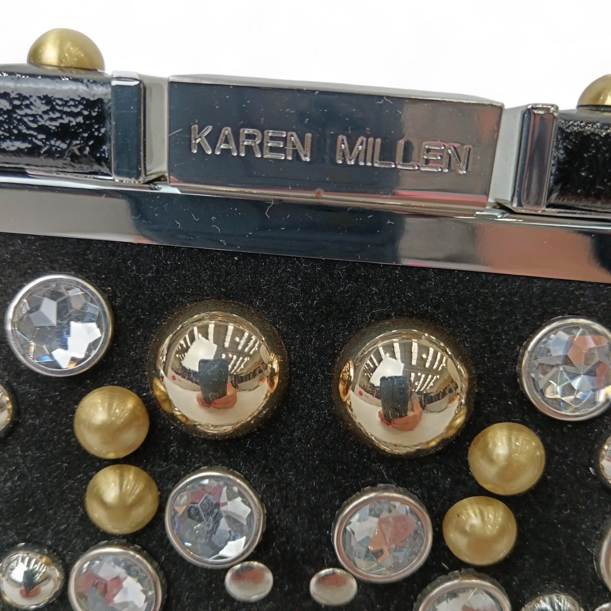 Close up image for Karen Millen Black Studded Black Suede Clutch Bag- Tags On- Womenswear | Pre-loved