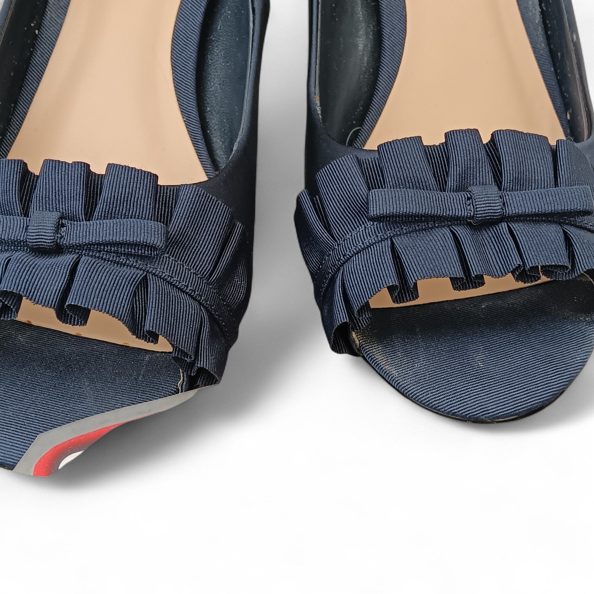 Close up/ condition image for Phase Eight Fiona Satin Peep Toe Navy Heels UK 6 Womenswear | Pre-loved