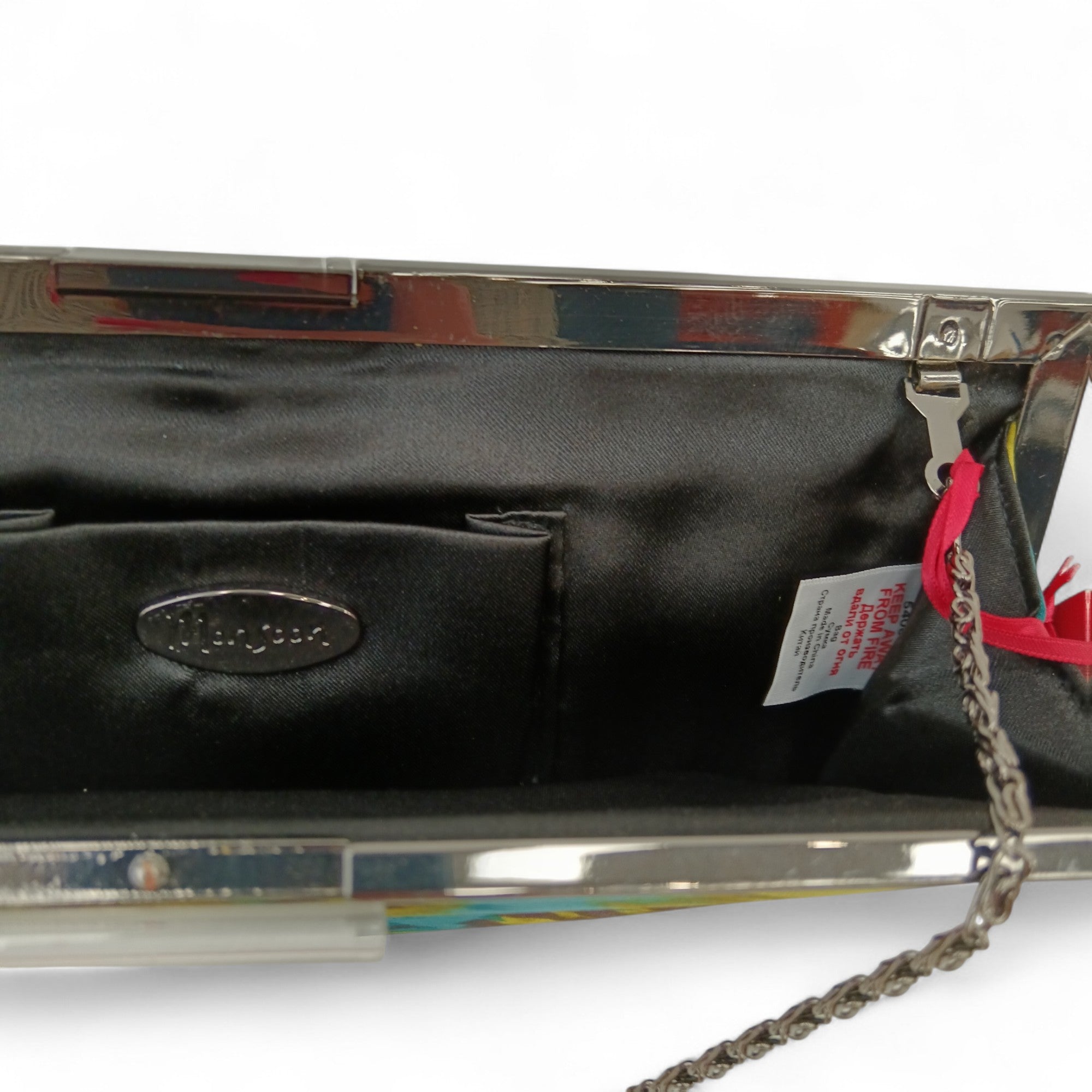 Inside image for Monsoon Blue Abstract Print Clutch Bag Chain Strap-  Womenswear | Pre-loved